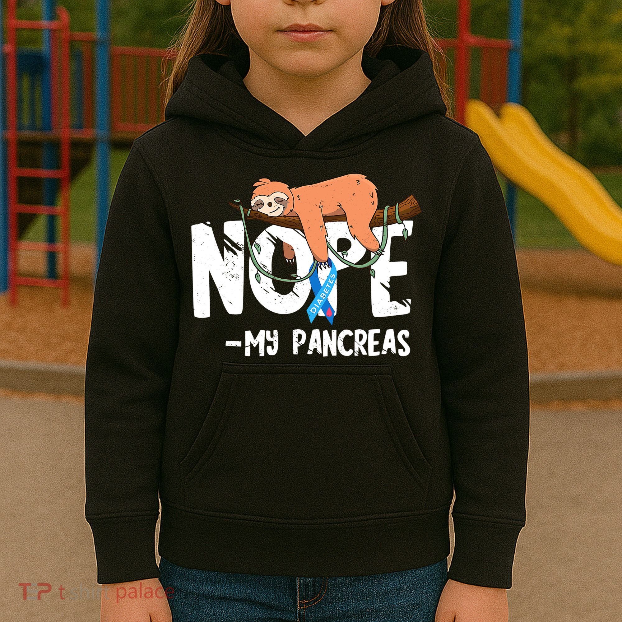 Pancreas Diabetes Awareness Blood Sugar Diabetic Sloth T1D Kids Hoodie