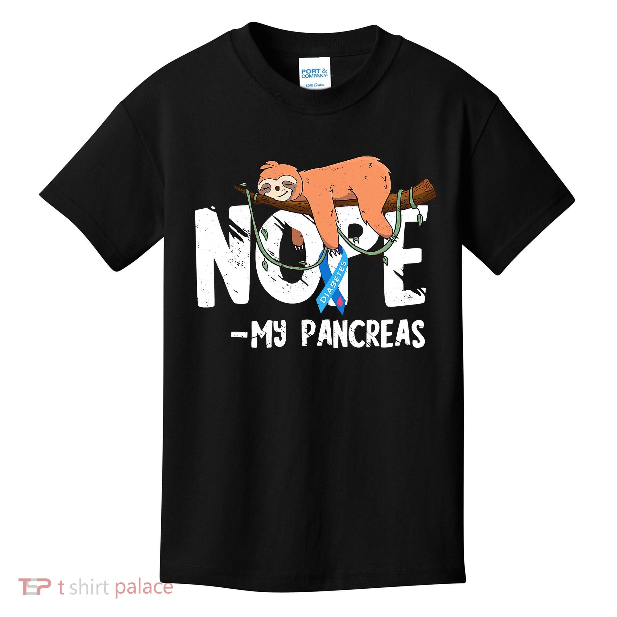 Pancreas Diabetes Awareness Blood Sugar Diabetic Sloth T1D Kids T-Shirt