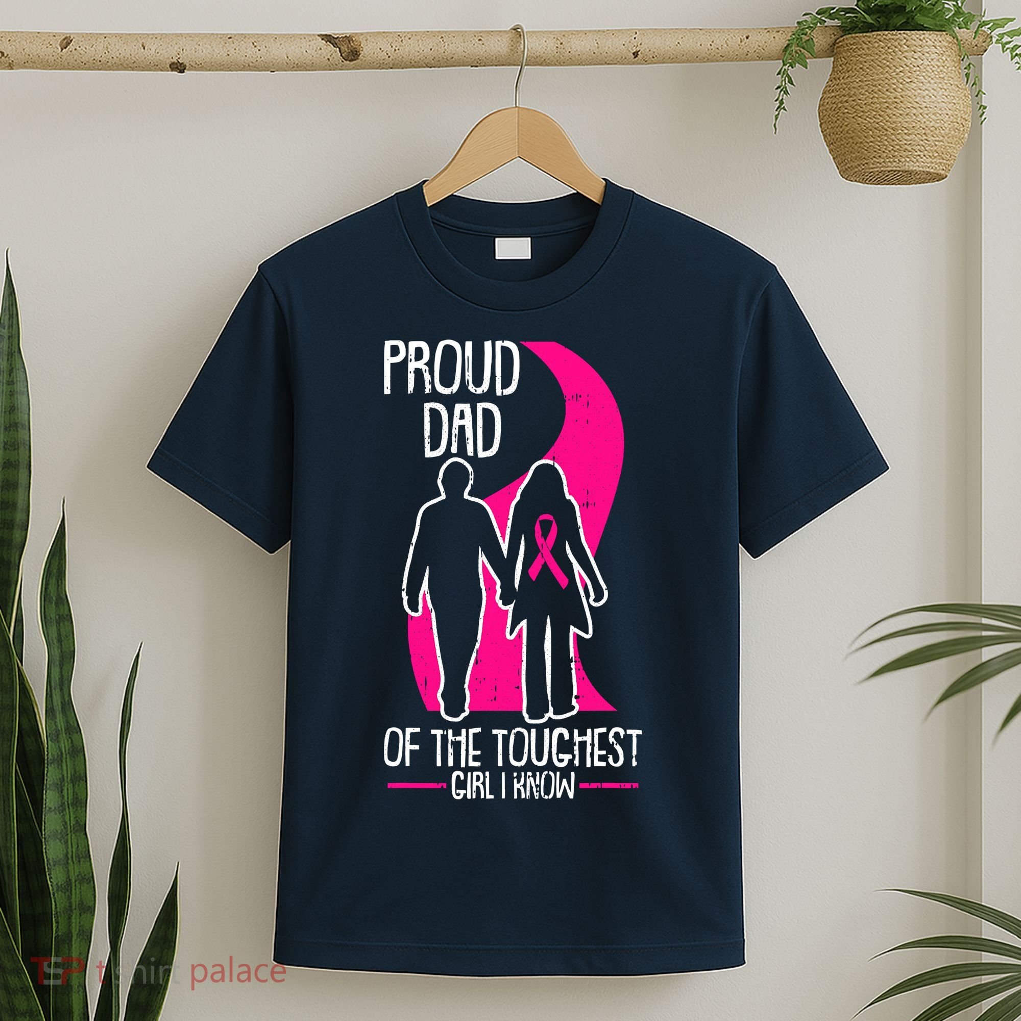 Proud Dad Breast Cancer Awareness Pink Ribbon Girl Warrior T-Shirt