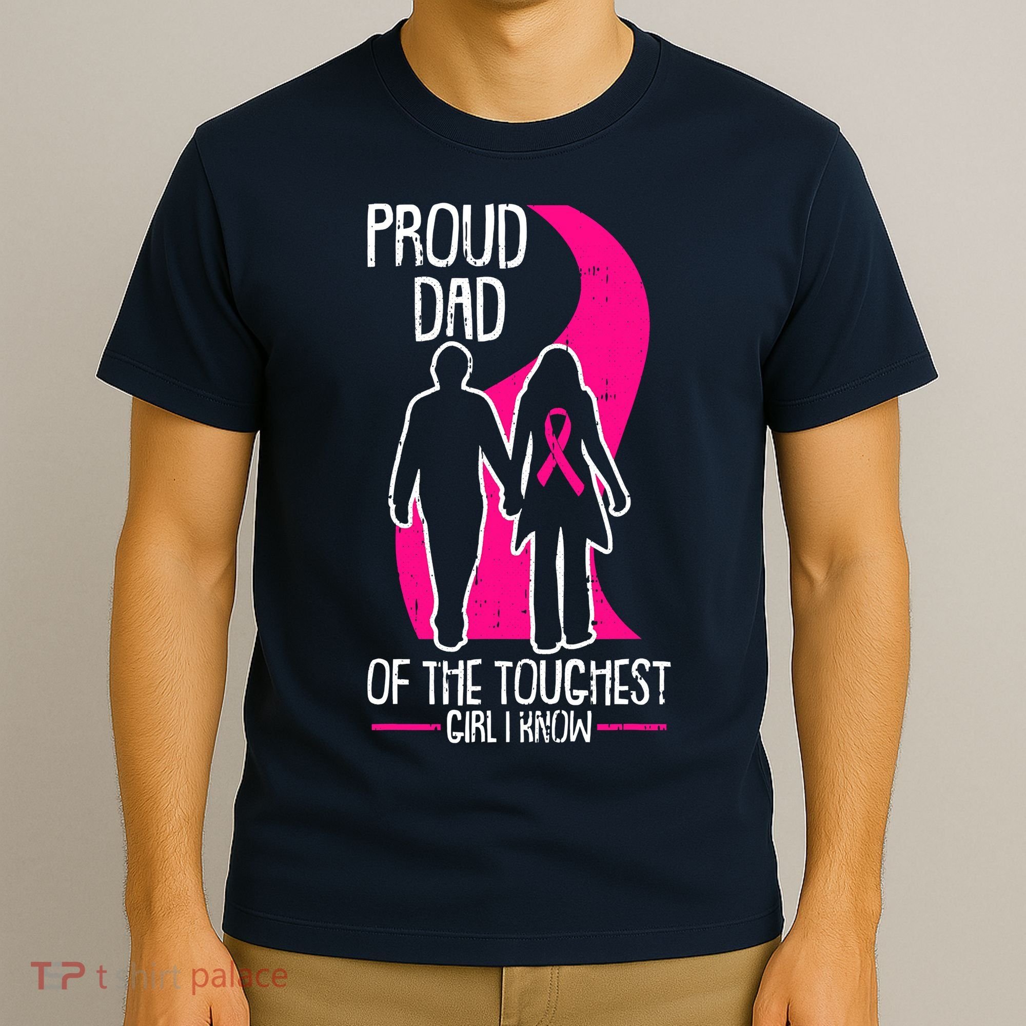 Proud Dad Breast Cancer Awareness Pink Ribbon Girl Warrior T-Shirt