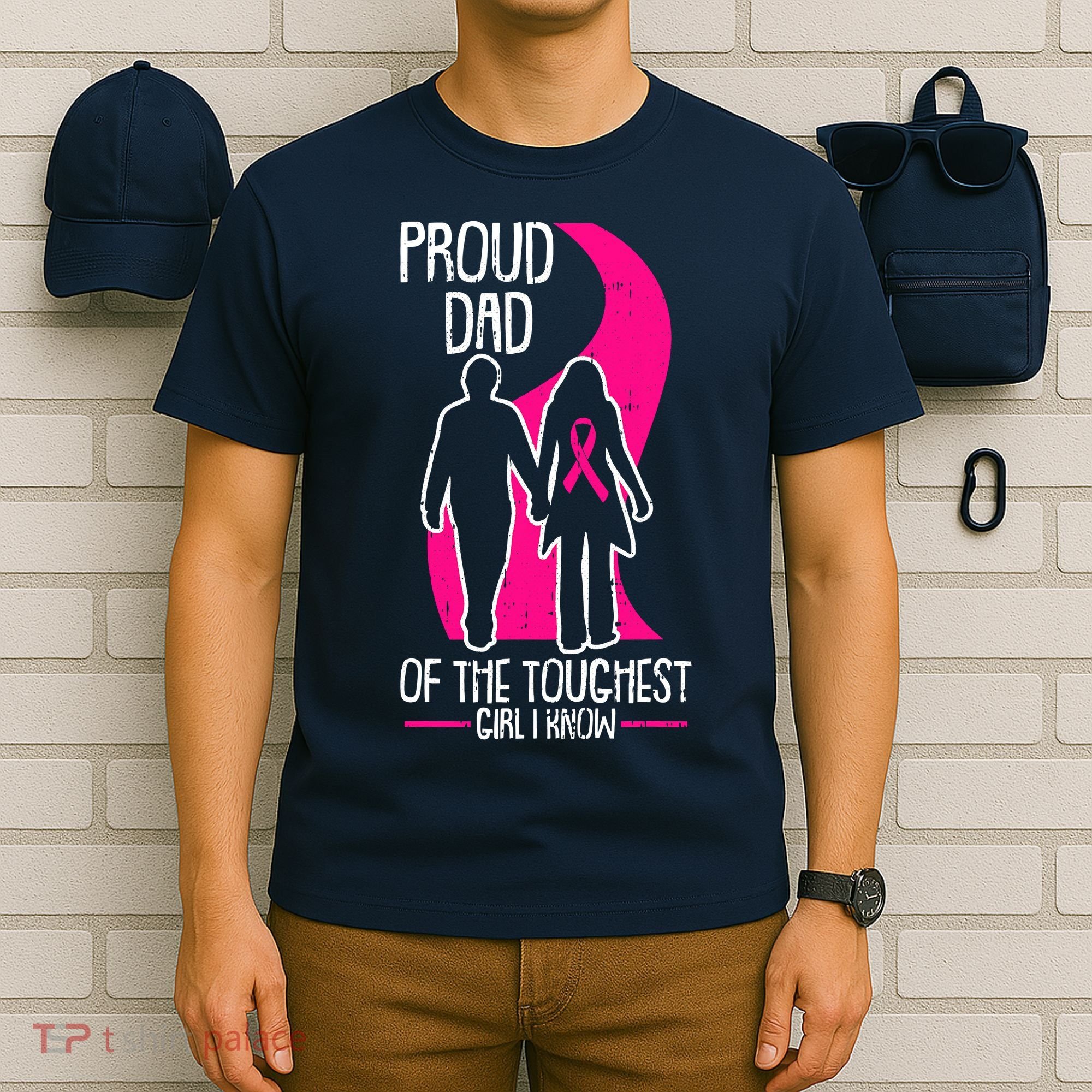 Proud Dad Breast Cancer Awareness Pink Ribbon Girl Warrior T-Shirt