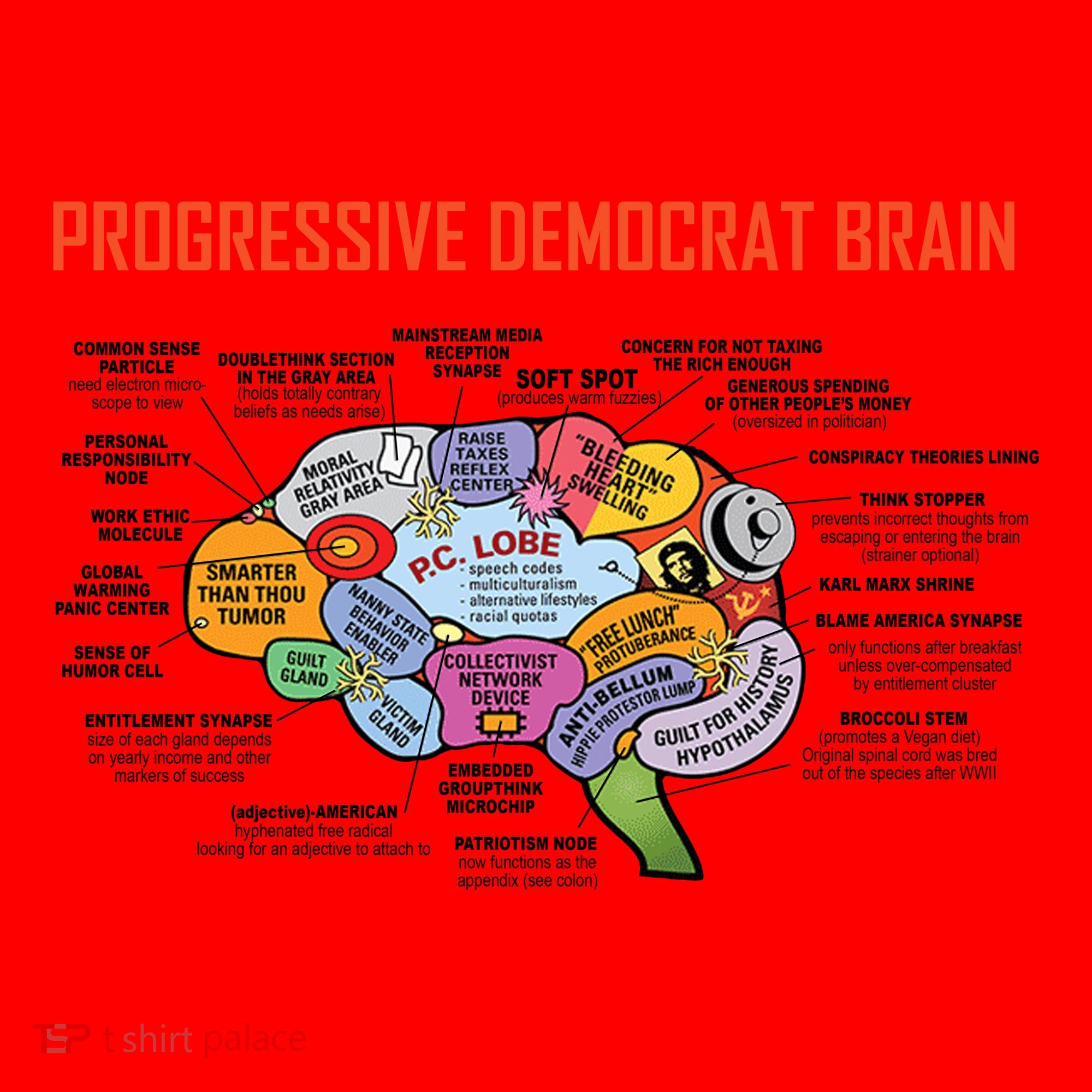 Progressive Democrat Brain Diagram Funny Santa Hat