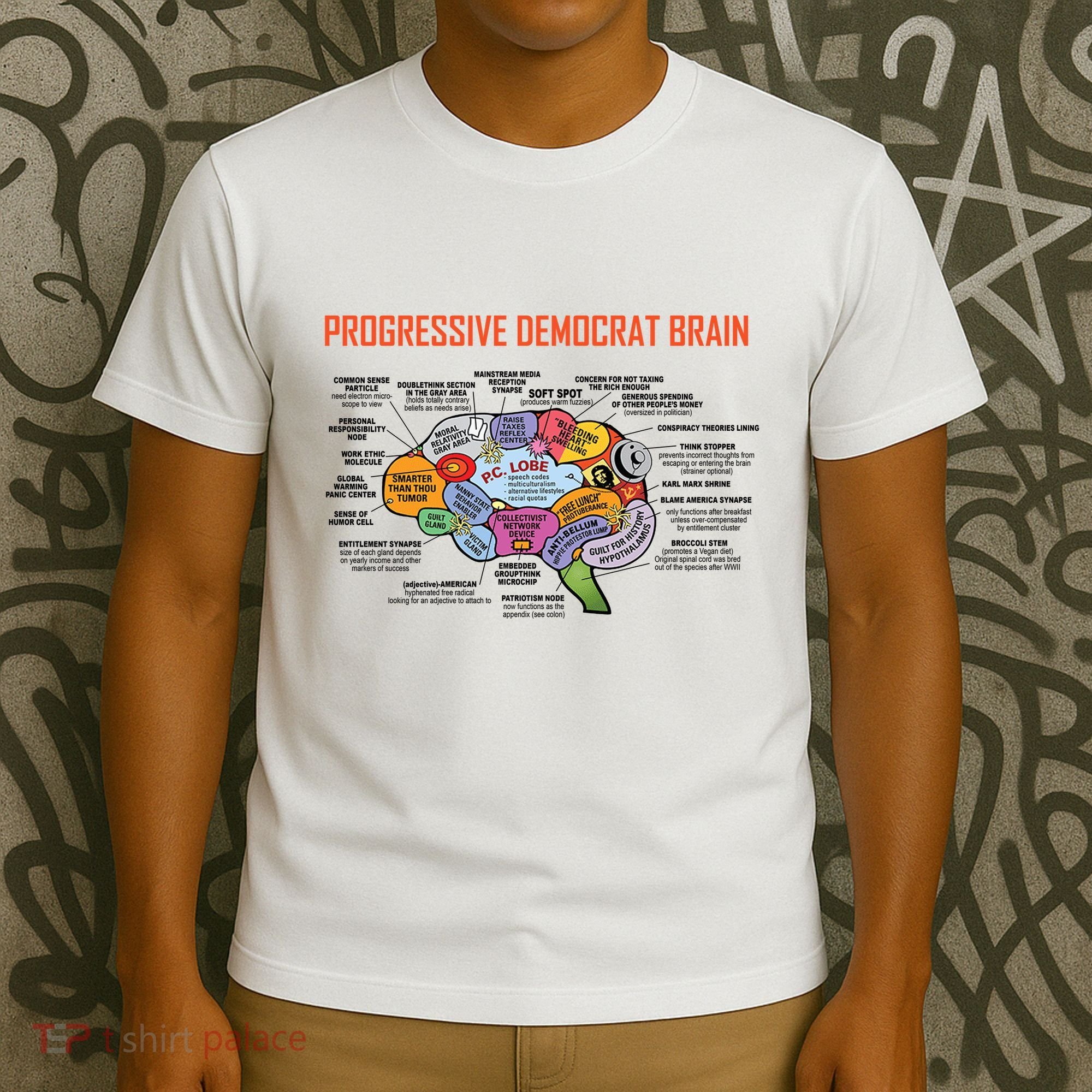 Progressive Democrat Brain Diagram Funny T-Shirt