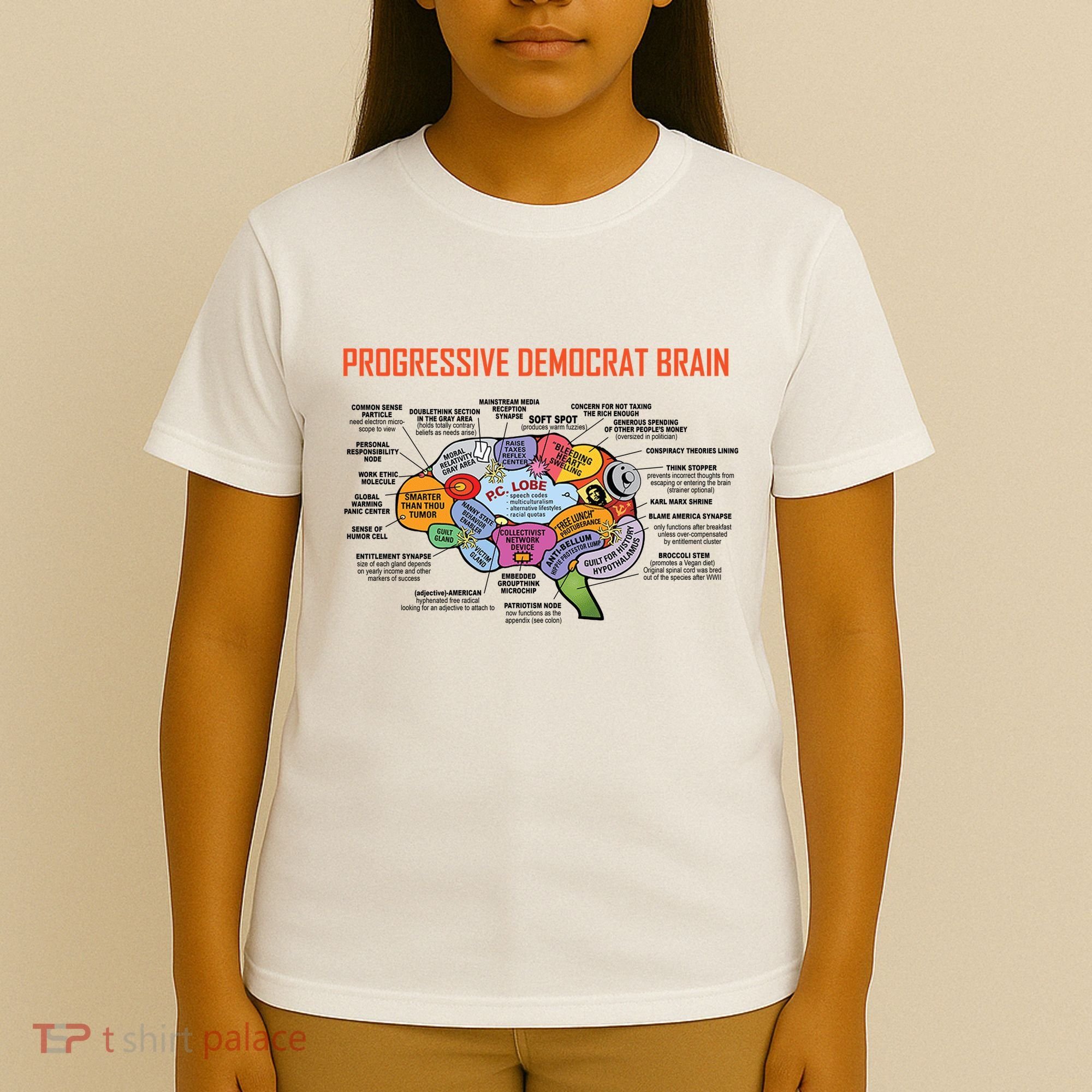 Progressive Democrat Brain Diagram Funny T-Shirt