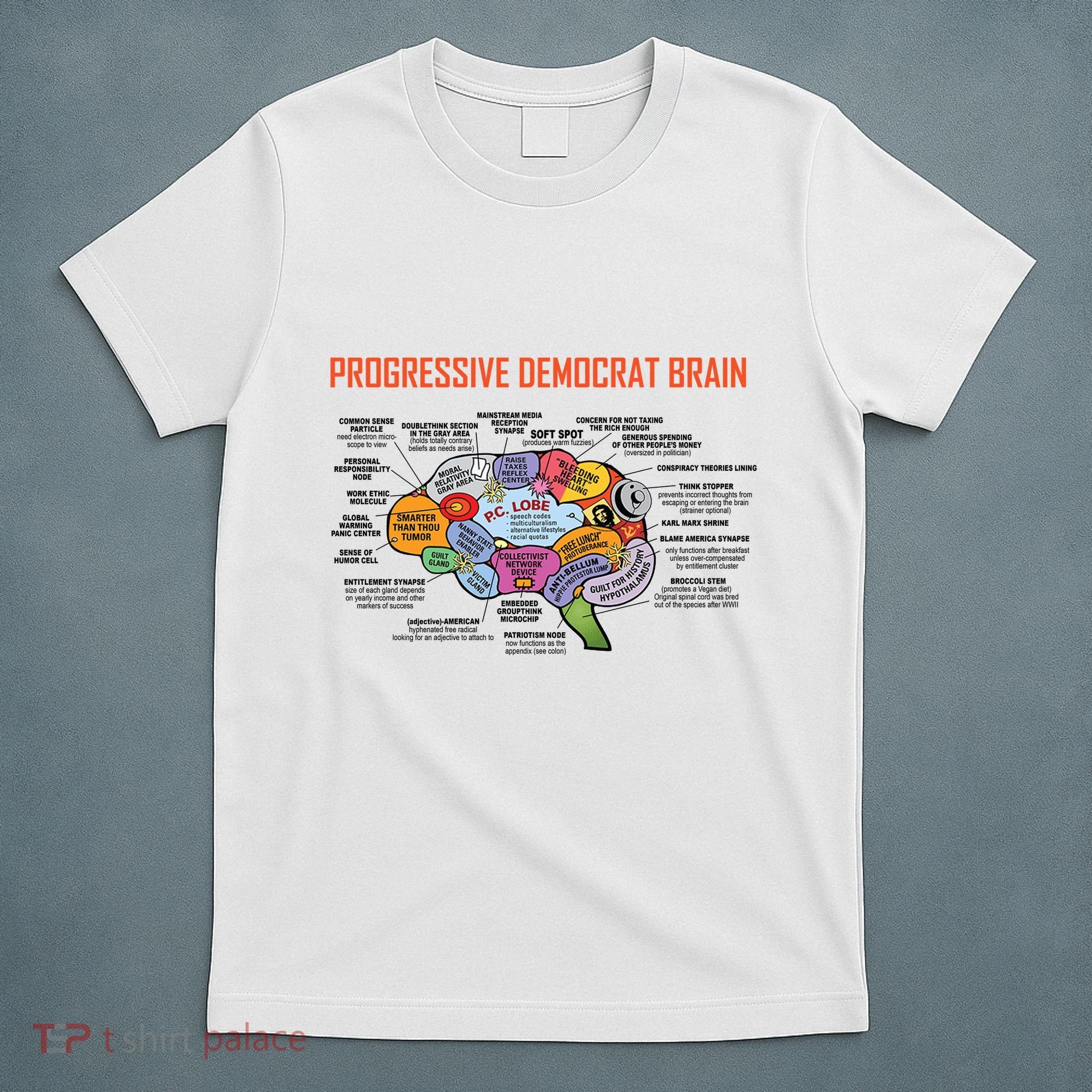 Progressive Democrat Brain Diagram Funny T-Shirt