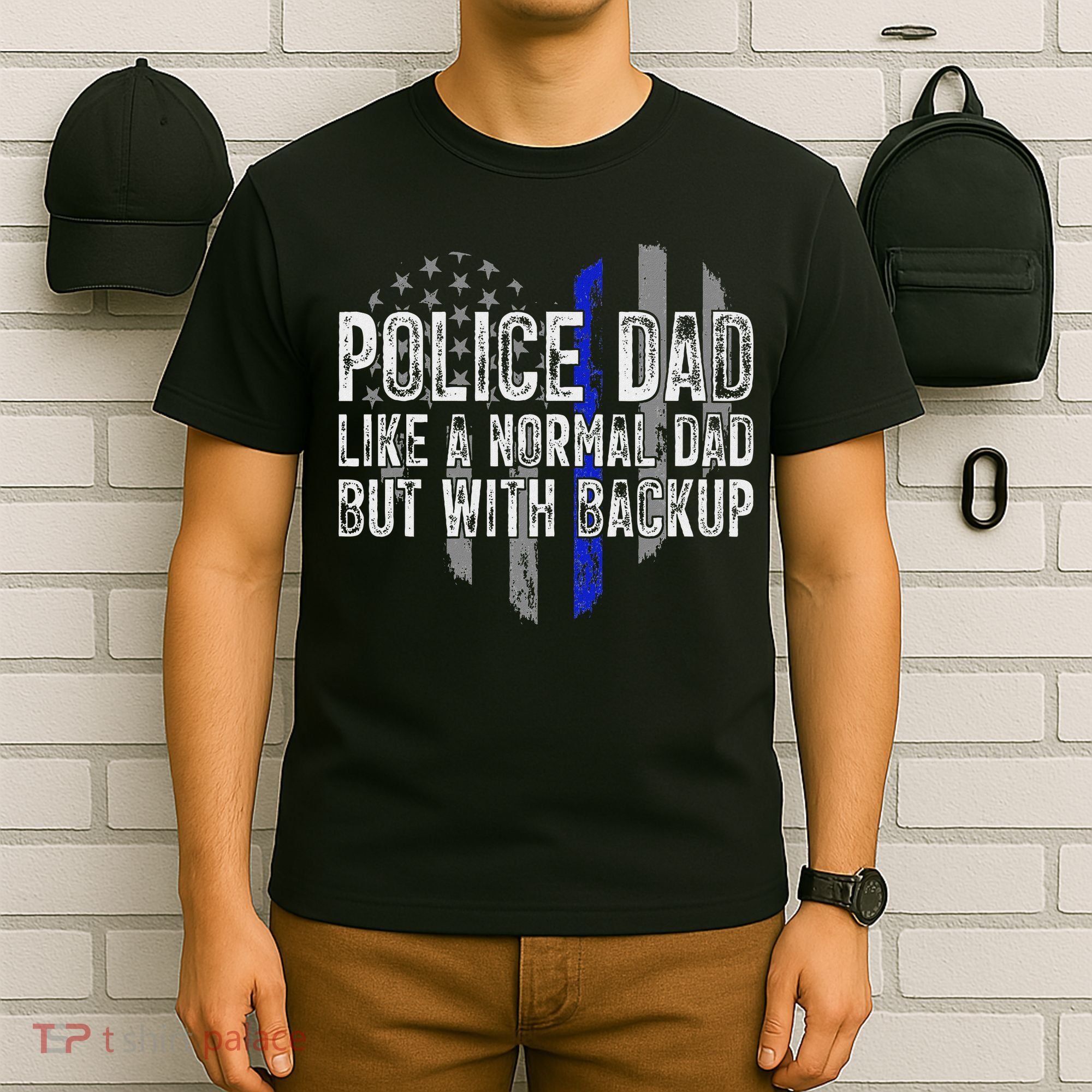 Police Dad Blue Line Flag T-Shirt