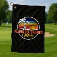 Playa Del Carmen Retro Sunset Golf Towel thumb 1
