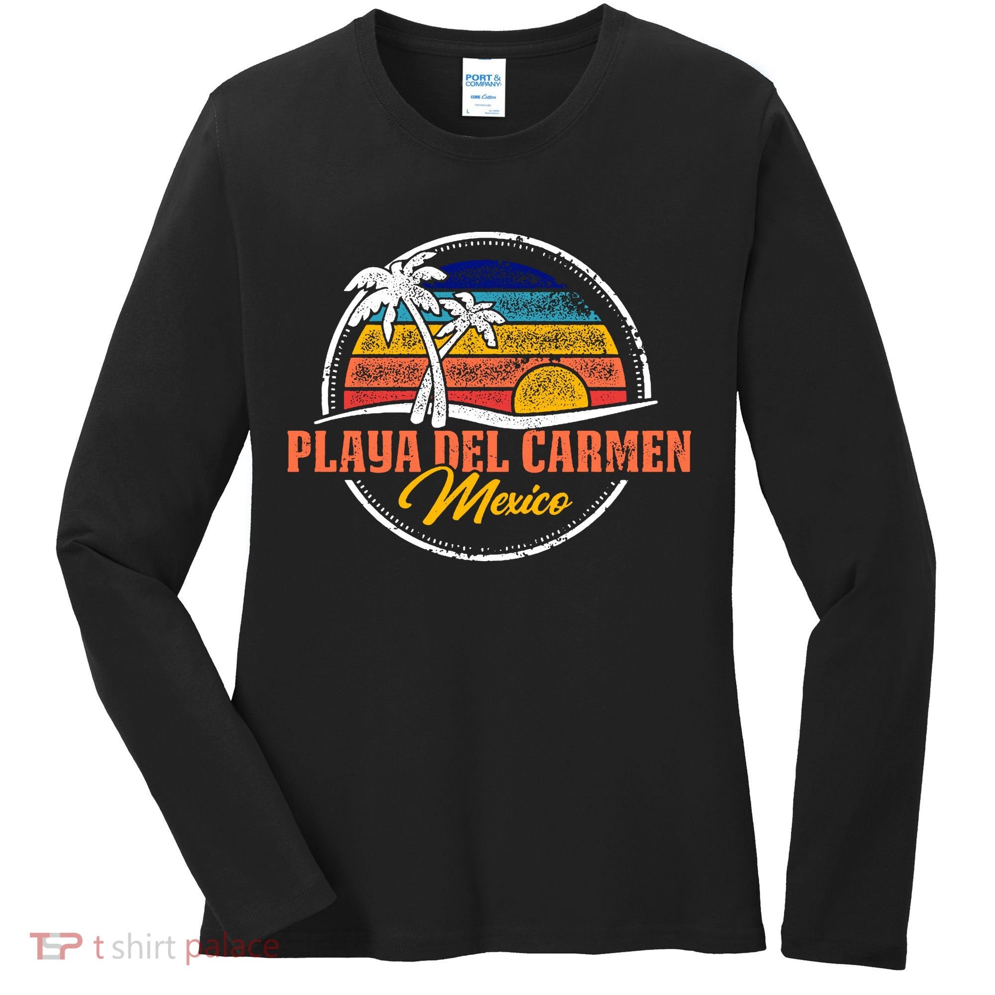 Playa Del Carmen Retro Sunset Women's Long Sleeve Shirt