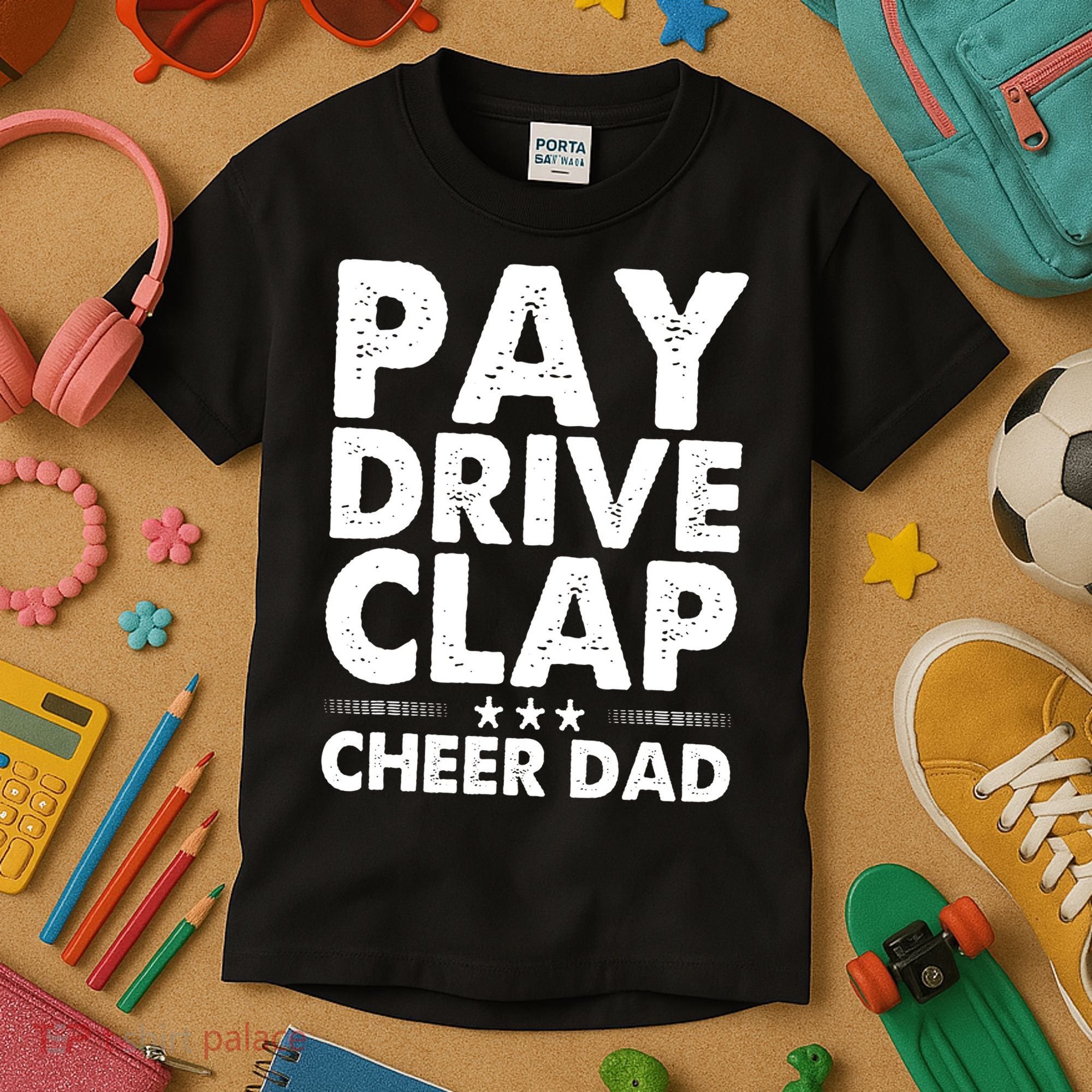 Pay Drive Clap Cheer Dad Cheerleading Father Cheerleader Kids T-Shirt