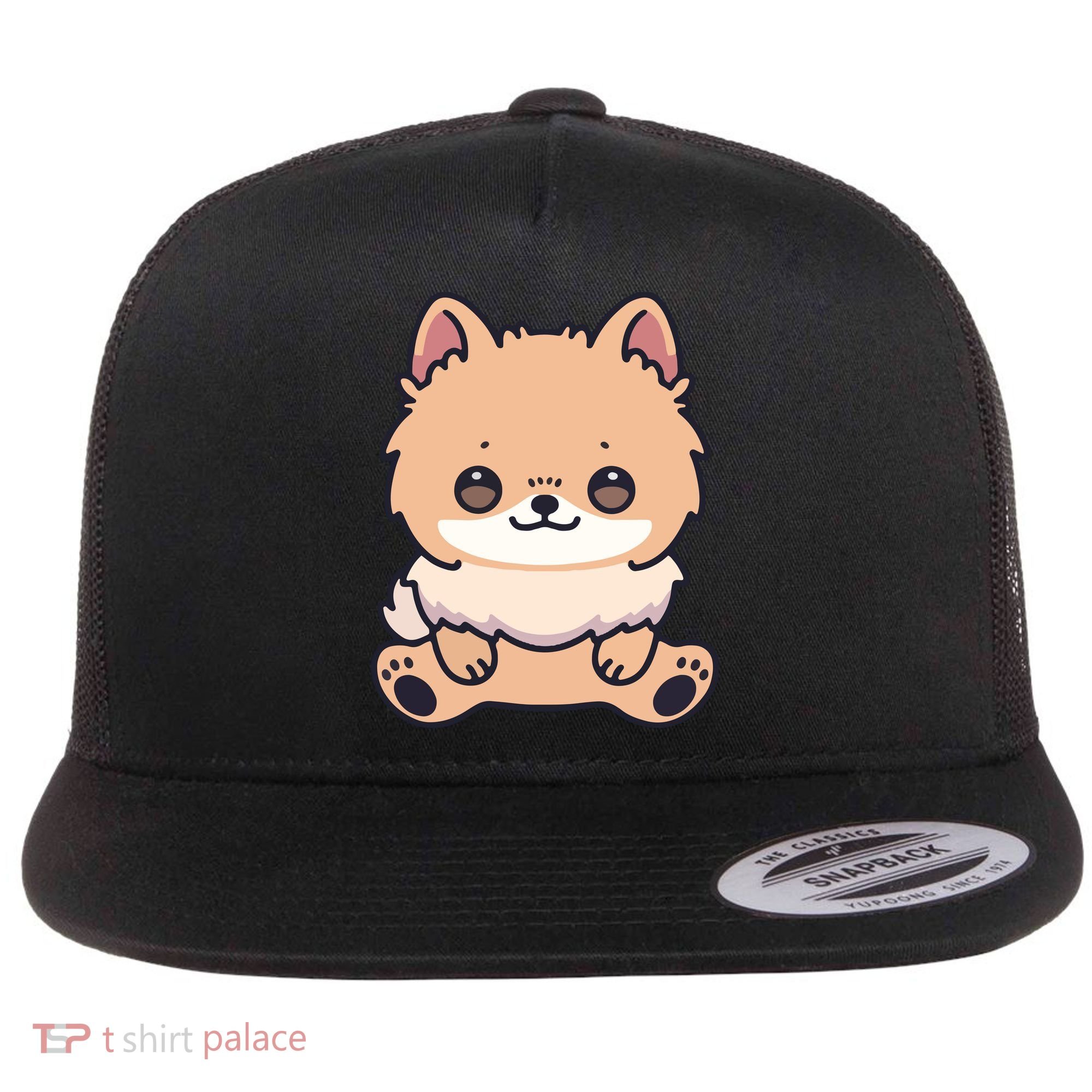 Pomeranian Dog Cute Owner Puppy Flat Bill Trucker Hat