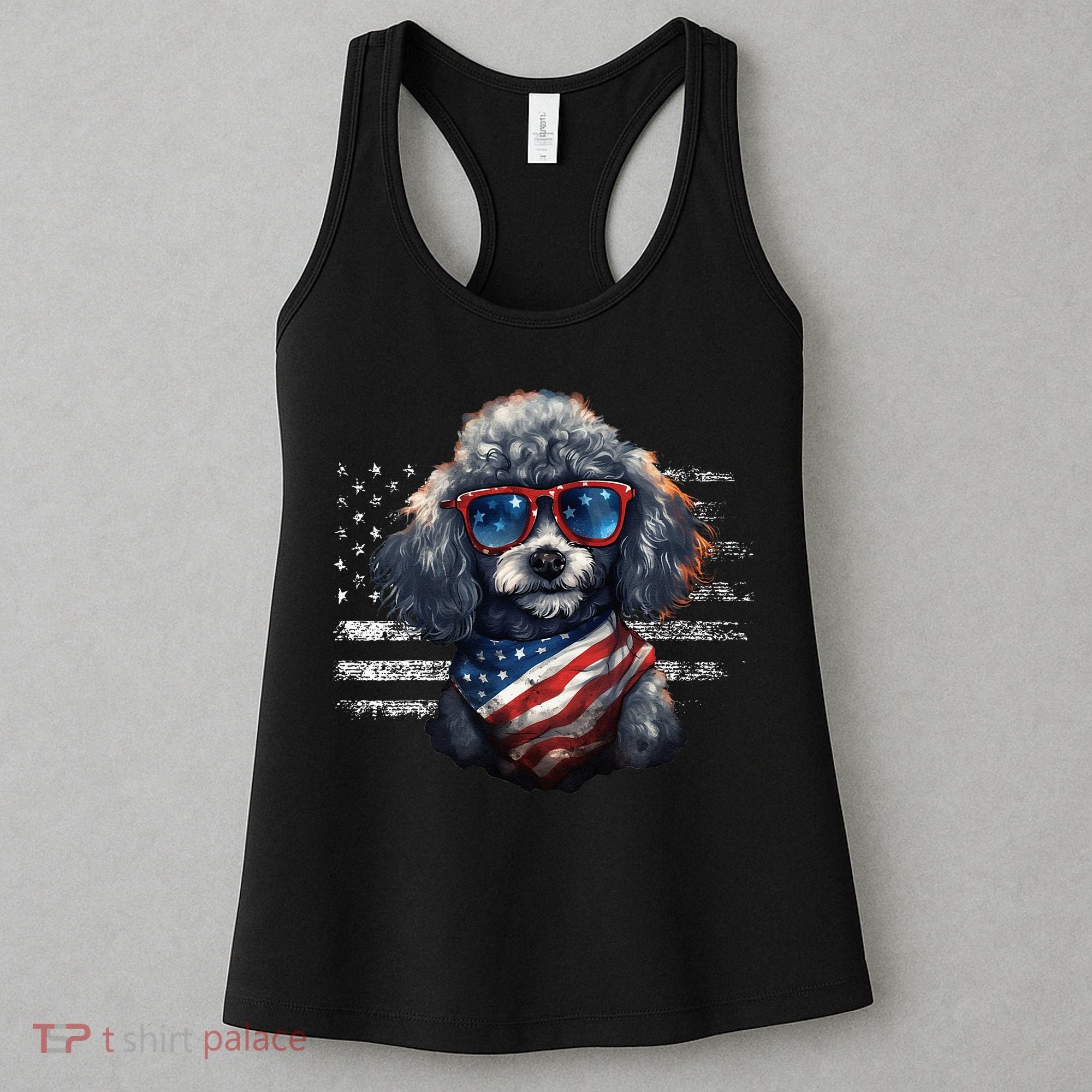 Poodle Dog Dad Dog Mom USA Flag 4th Of July Women's Tank Top