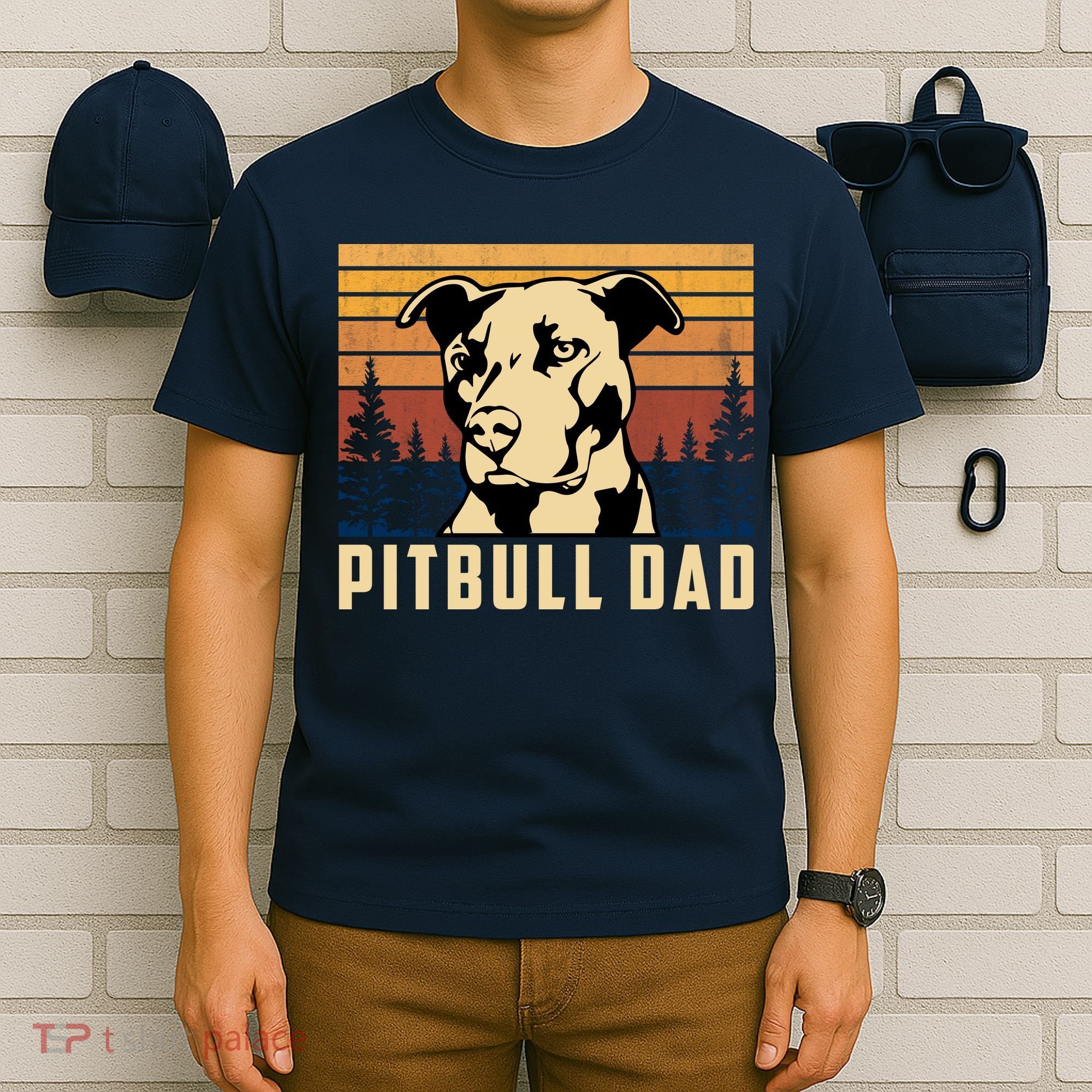 Pitbull Dad Dog Lovers Pitbull Father Vintage Gifts T-Shirt