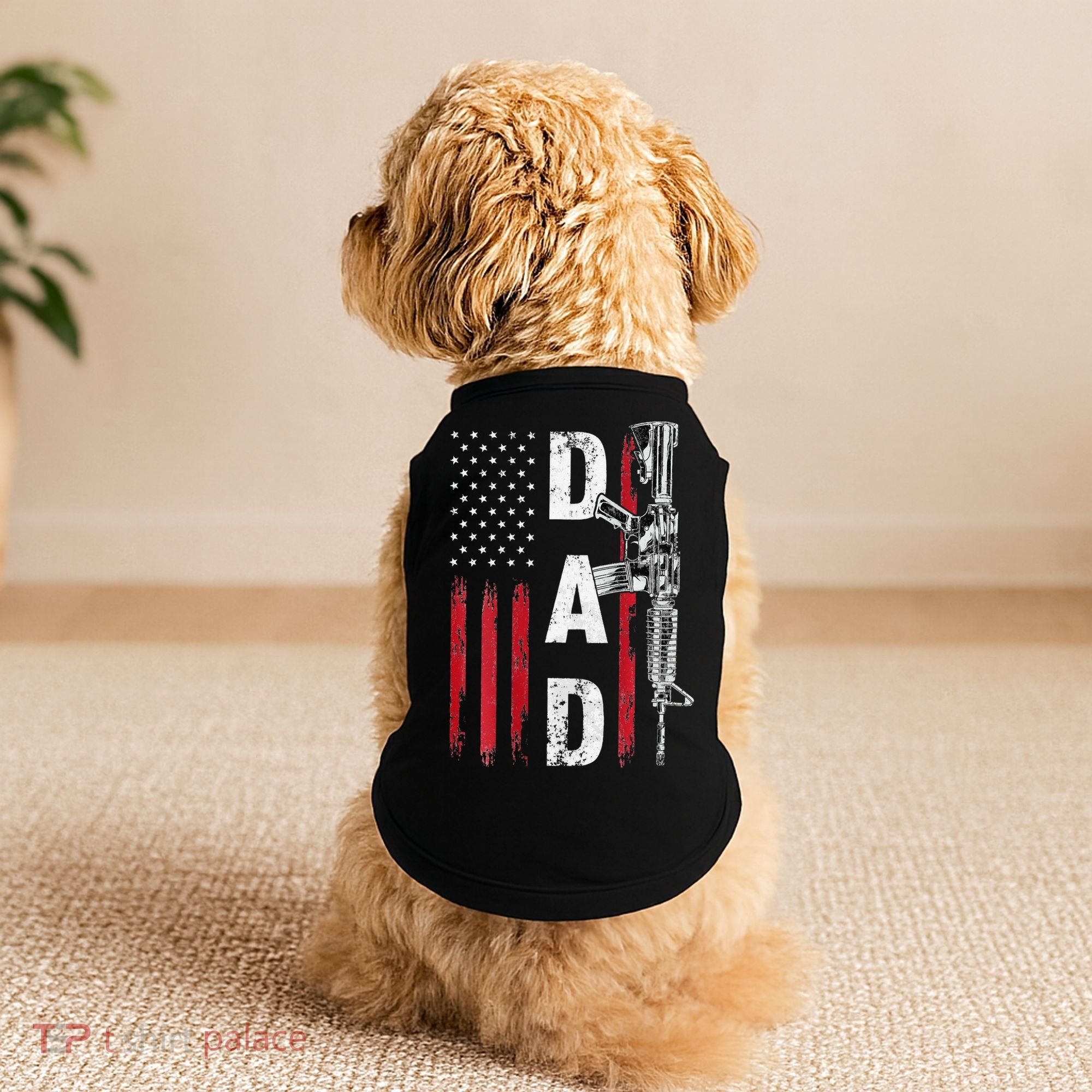Proud Dad Daddy Gun Rights AR15 American Flag Father's Day Doggie Tank