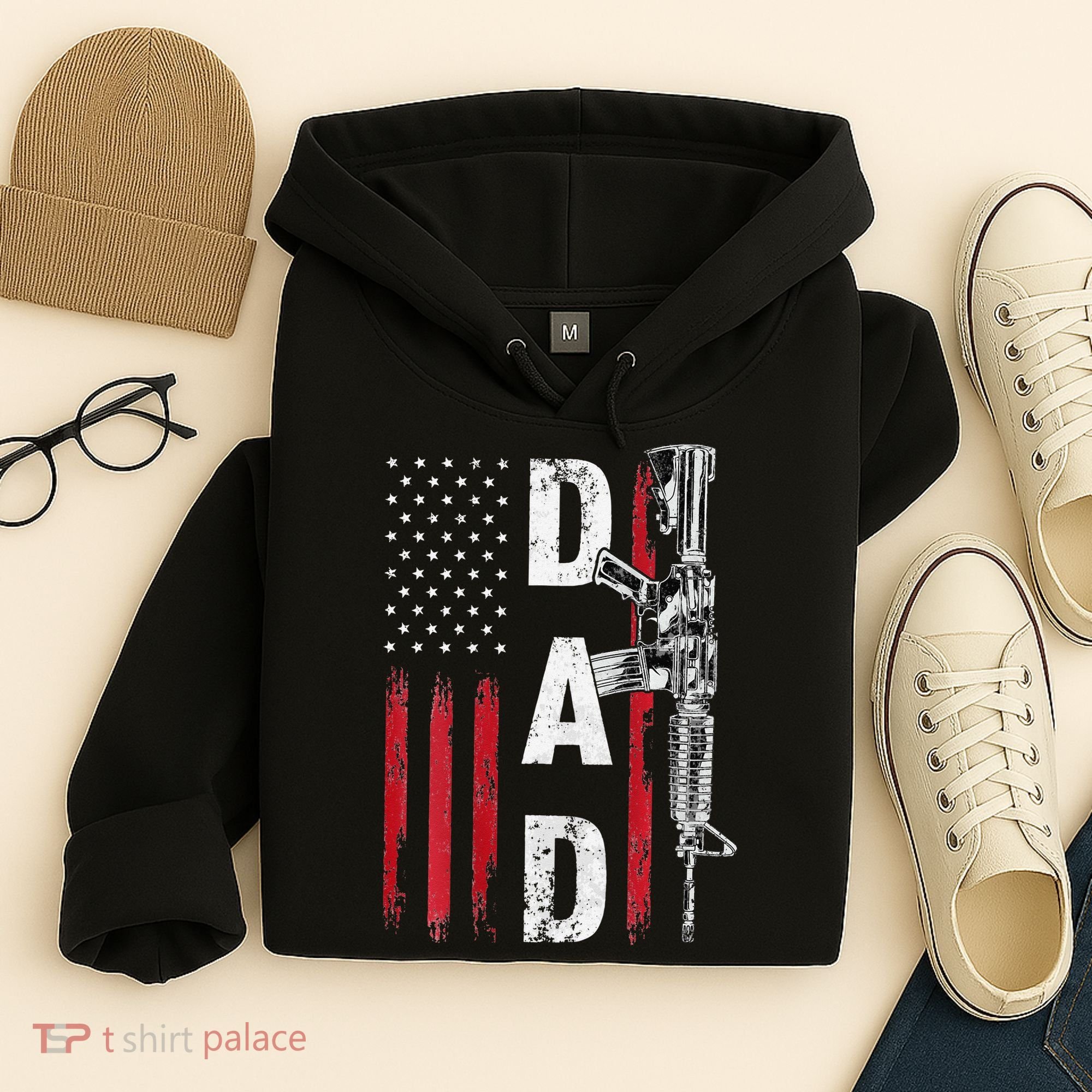 Proud Dad Daddy Gun Rights AR15 American Flag Father's Day Hoodie