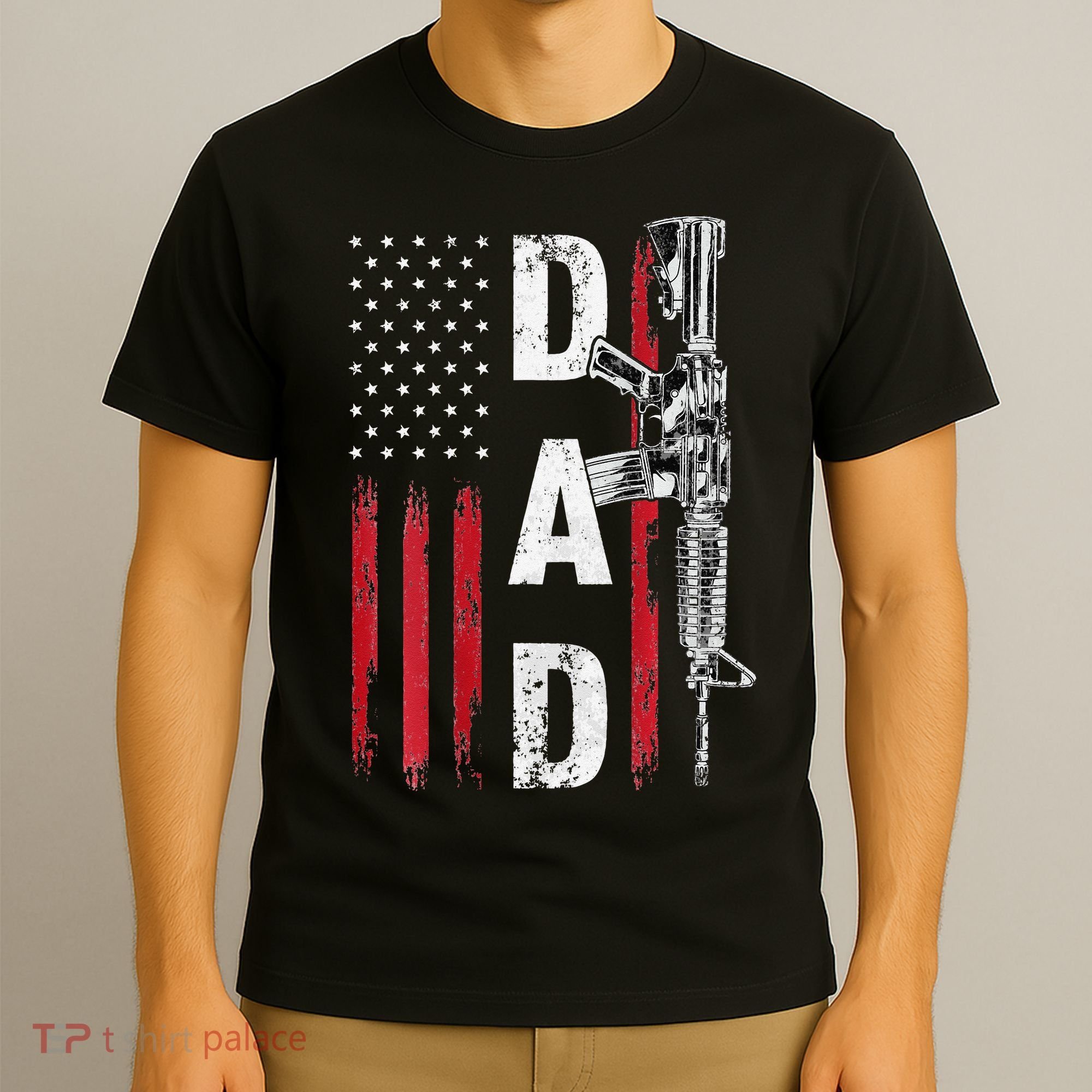 Proud Dad Daddy Gun Rights AR15 American Flag Father's Day T-Shirt