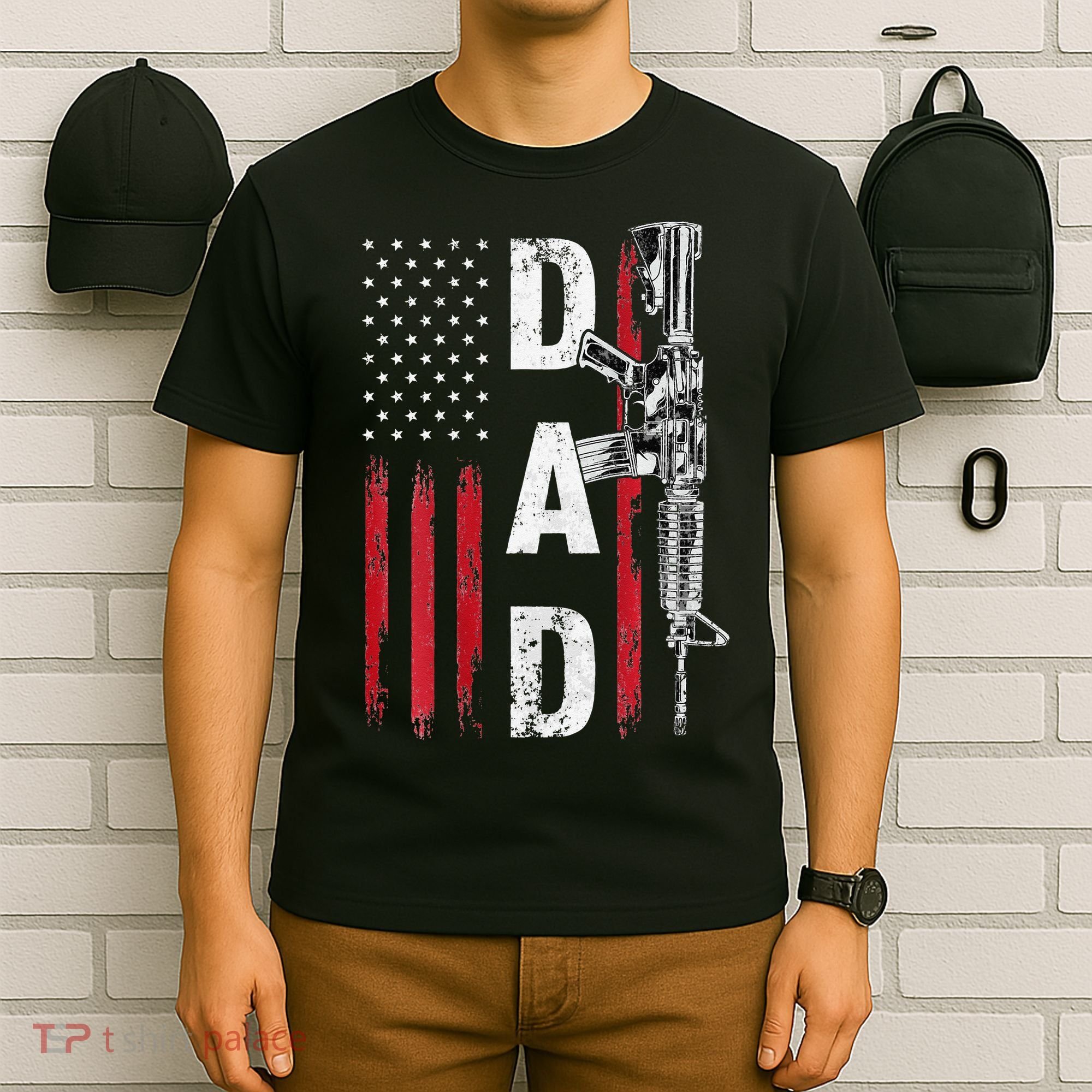 Proud Dad Daddy Gun Rights AR15 American Flag Father's Day T-Shirt