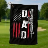 Proud Dad Daddy Gun Rights AR15 American Flag Father's Day Golf Towel thumb 1
