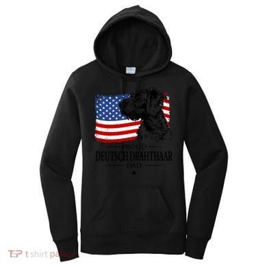 Proud Deutsch Drahthaar Dad American Flag Dog Funny Gift Women's Hoodie