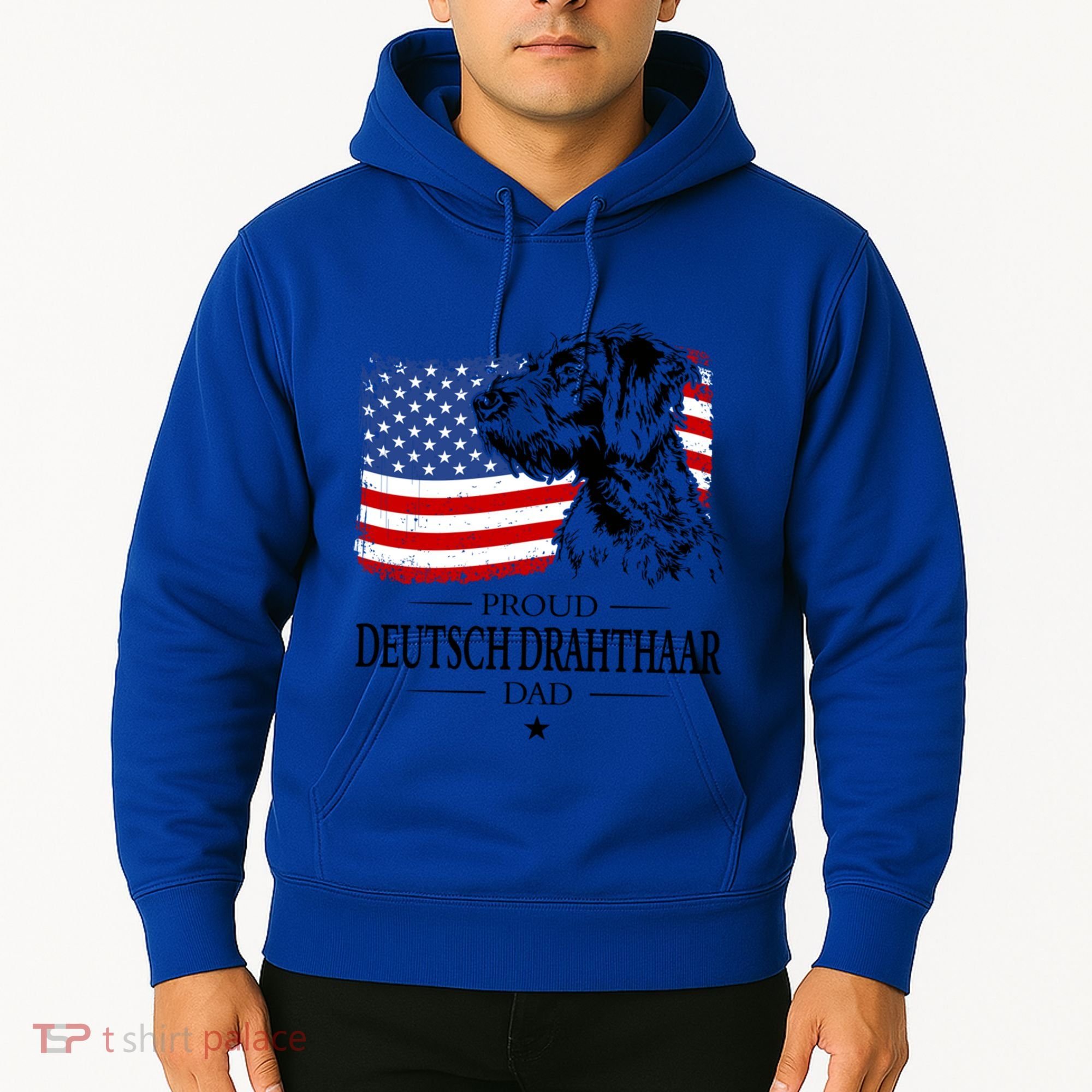 Proud Deutsch Drahthaar Dad American Flag Dog Funny Gift Hoodie