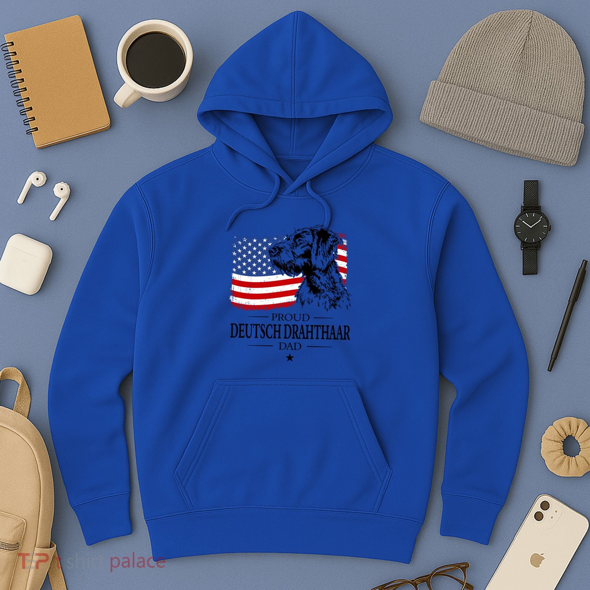 Proud Deutsch Drahthaar Dad American Flag Dog Funny Gift Hoodie
