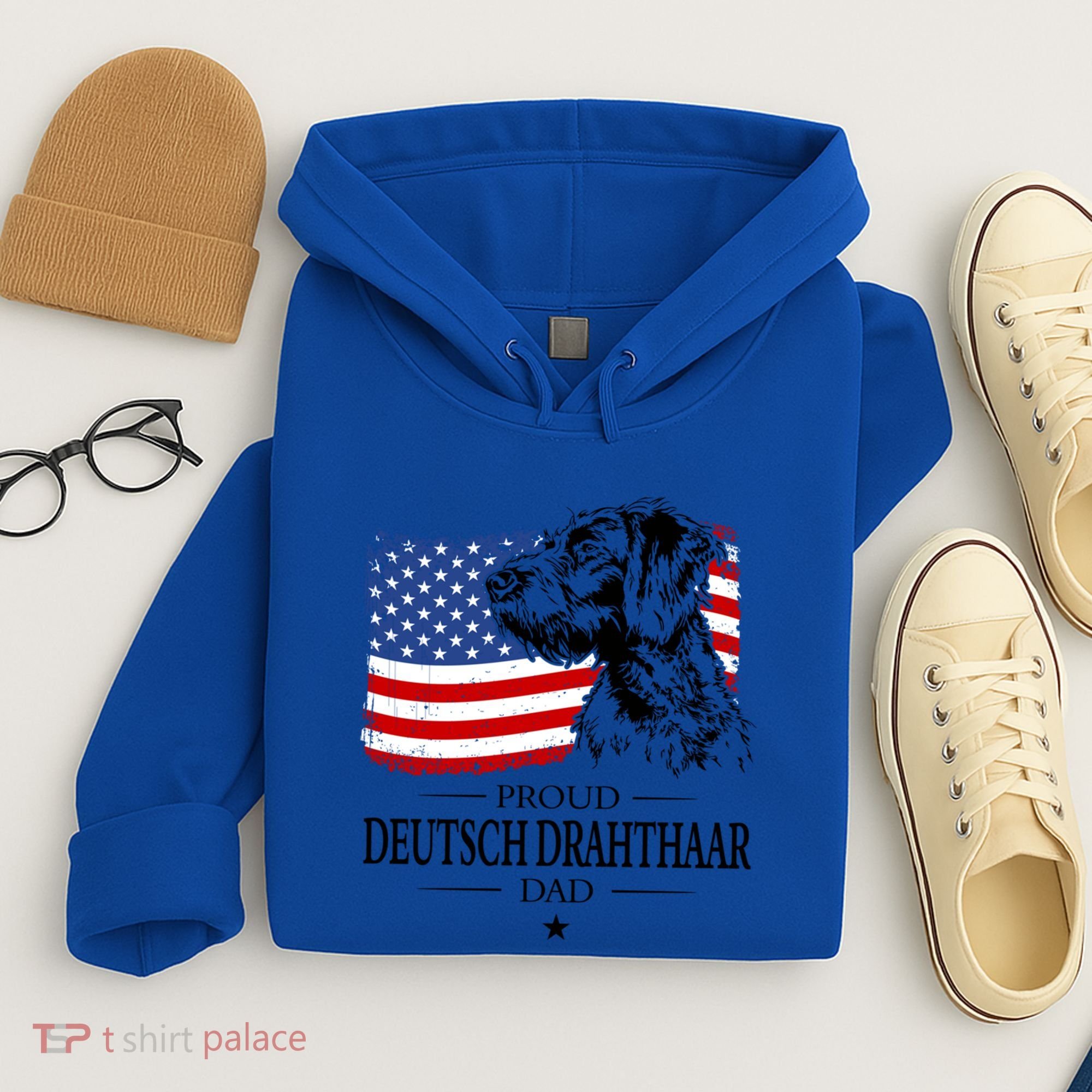Proud Deutsch Drahthaar Dad American Flag Dog Funny Gift Hoodie