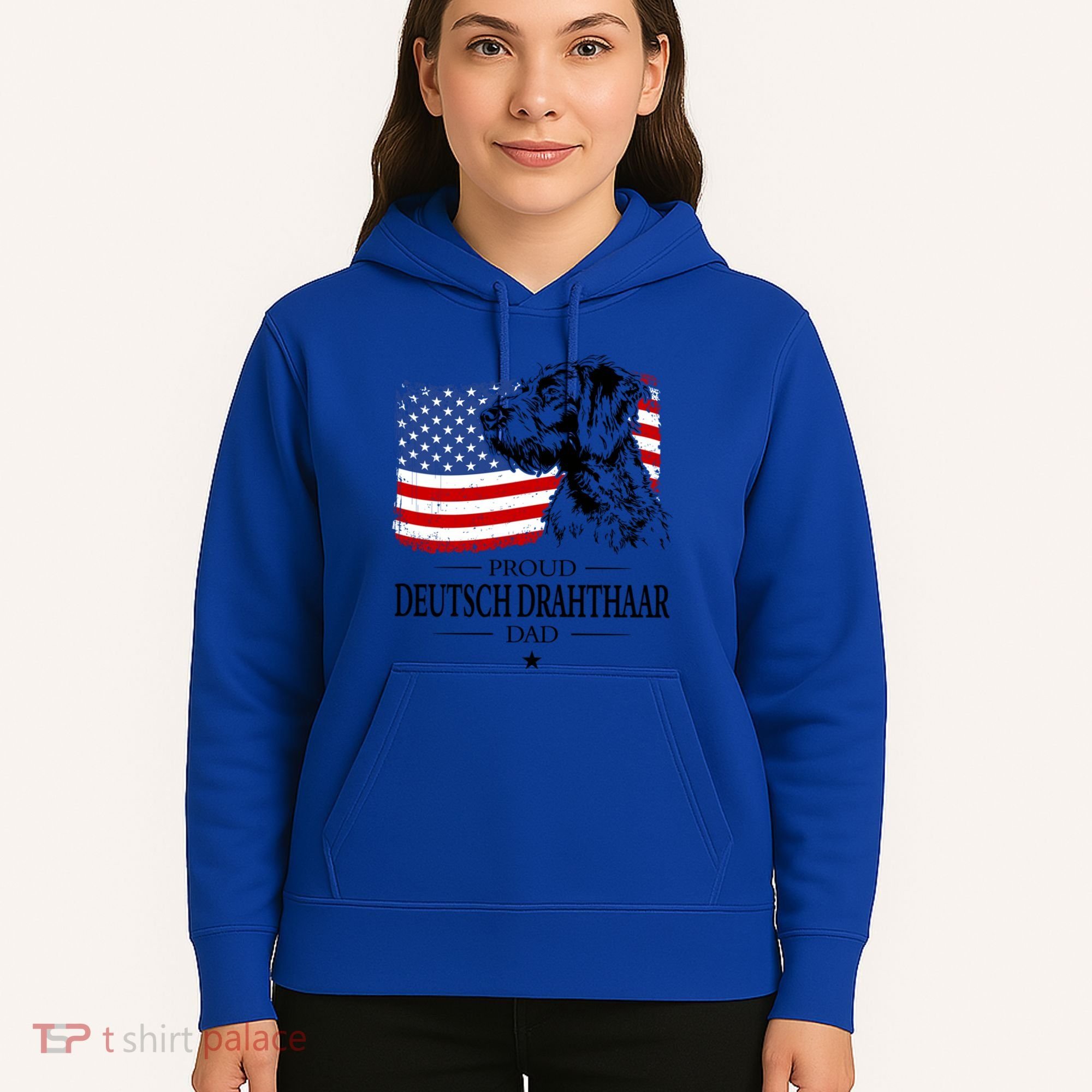 Proud Deutsch Drahthaar Dad American Flag Dog Funny Gift Hoodie