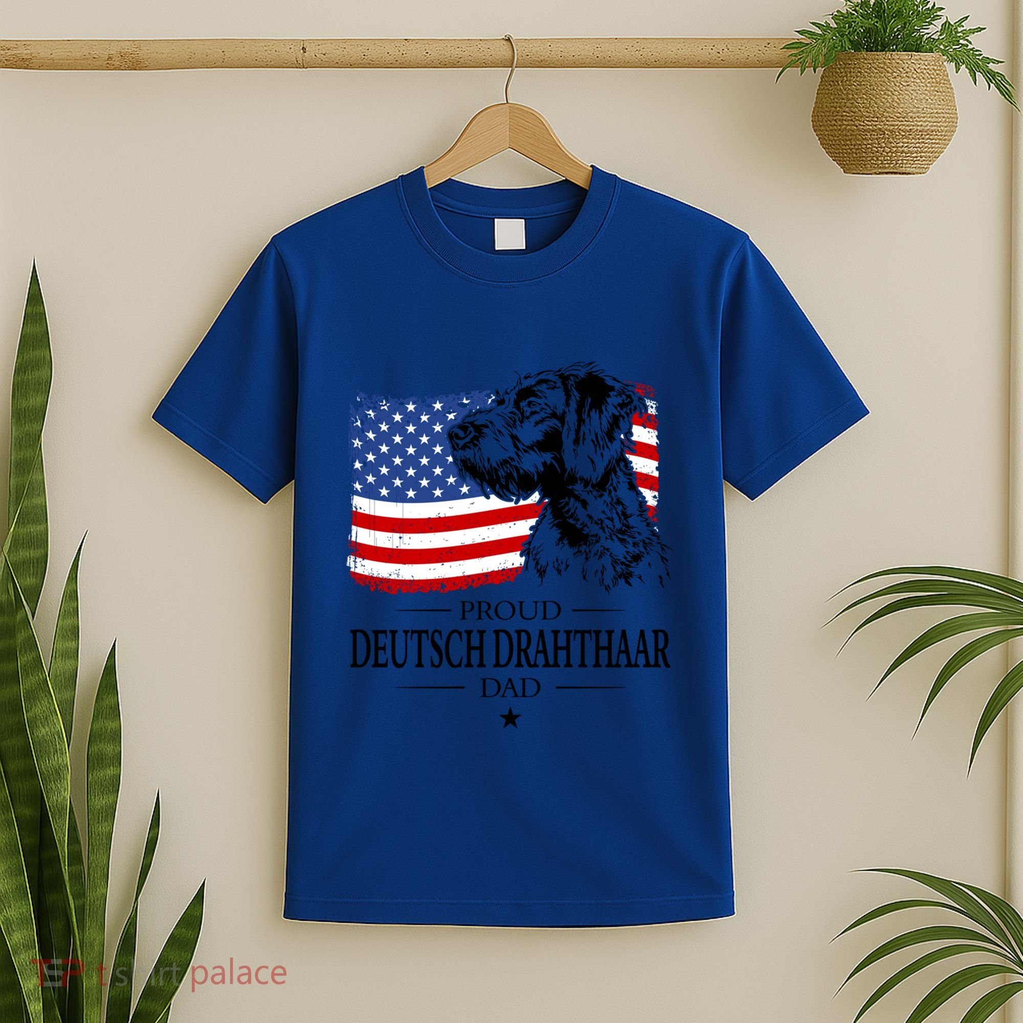 Proud Deutsch Drahthaar Dad American Flag Dog Funny Gift T-Shirt