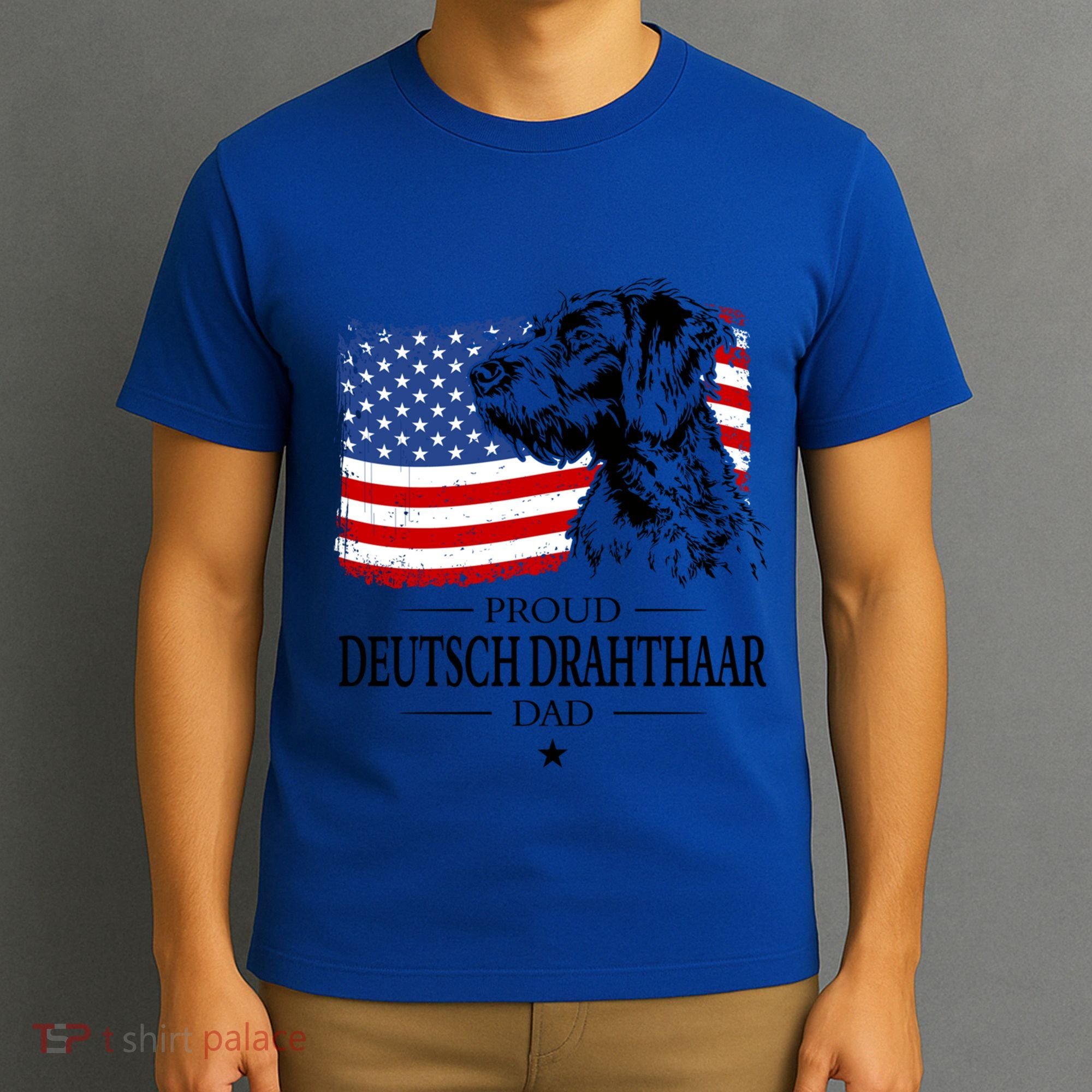 Proud Deutsch Drahthaar Dad American Flag Dog Funny Gift T-Shirt