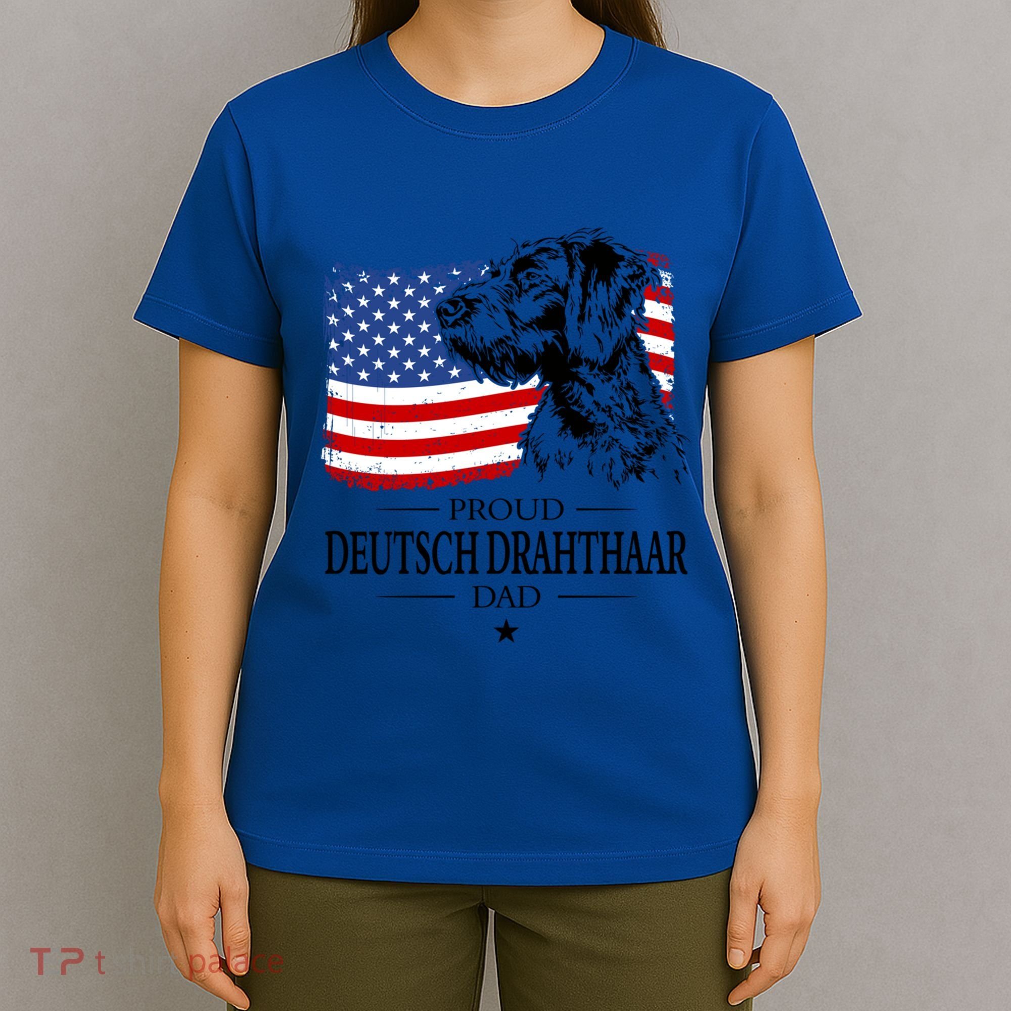 Proud Deutsch Drahthaar Dad American Flag Dog Funny Gift T-Shirt
