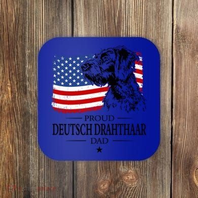 Proud Deutsch Drahthaar Dad American Flag Dog Funny Gift Coaster