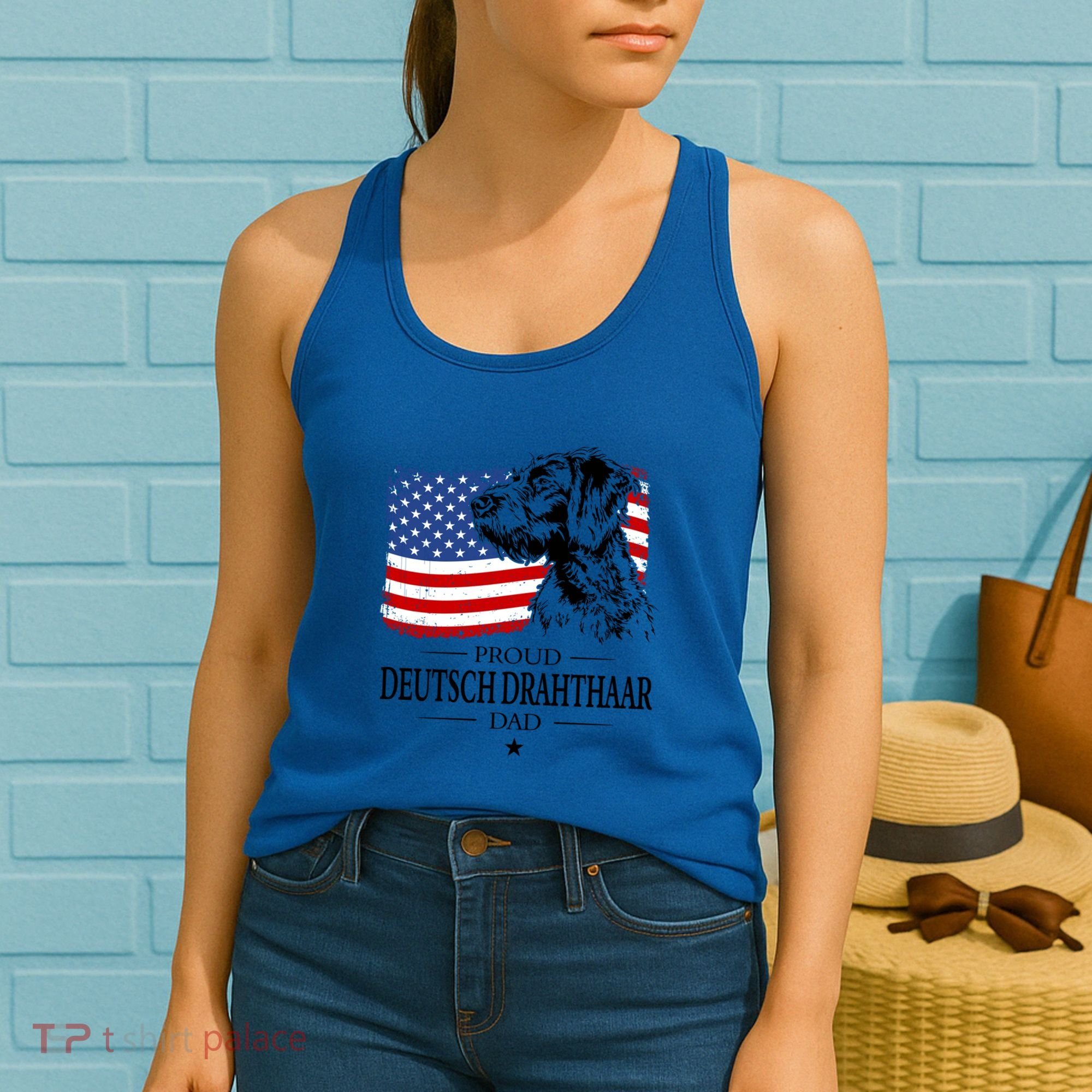 Proud Deutsch Drahthaar Dad American Flag Dog Funny Gift Women's Tank Top