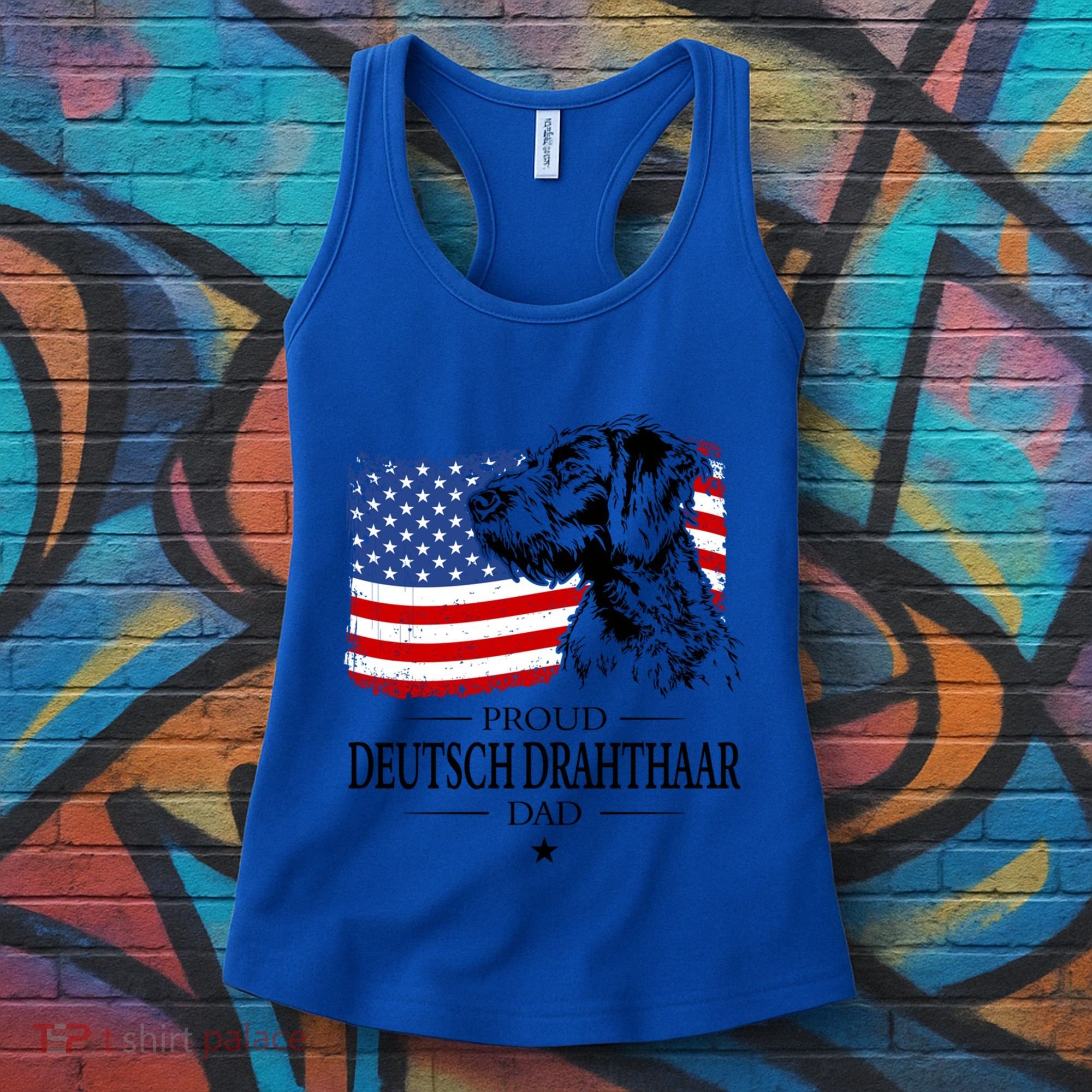 Proud Deutsch Drahthaar Dad American Flag Dog Funny Gift Women's Tank Top