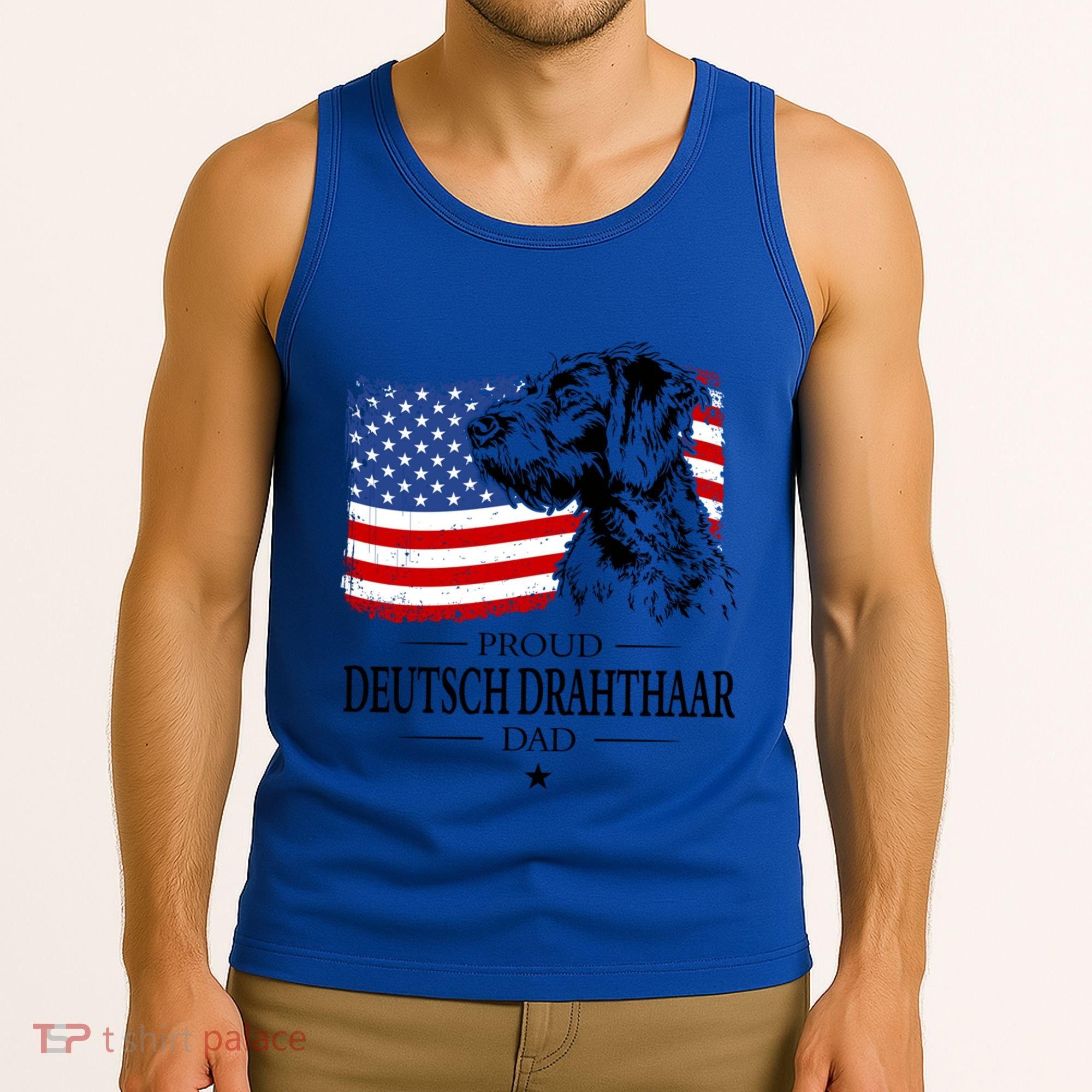 Proud Deutsch Drahthaar Dad American Flag Dog Funny Gift Tank Top