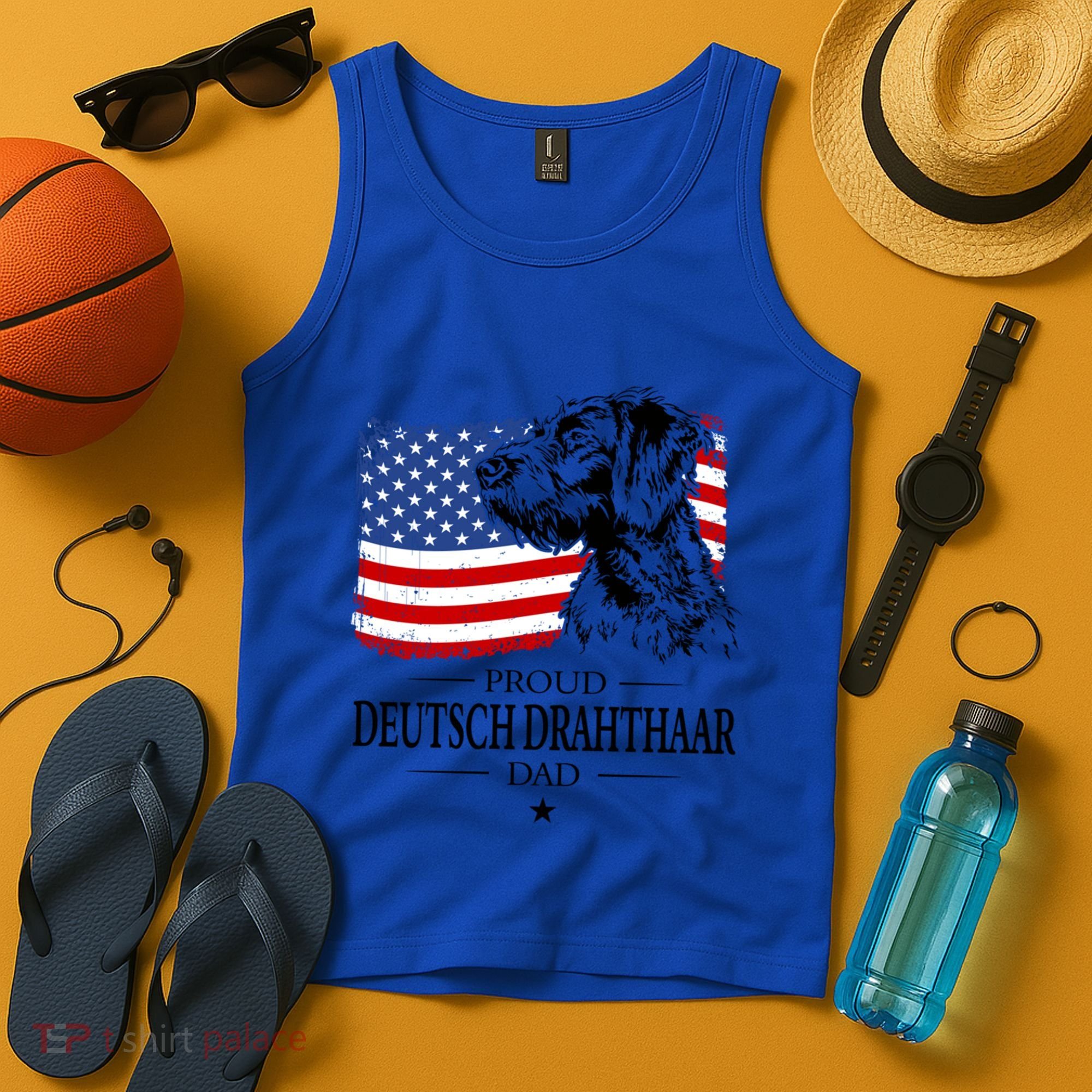 Proud Deutsch Drahthaar Dad American Flag Dog Funny Gift Tank Top