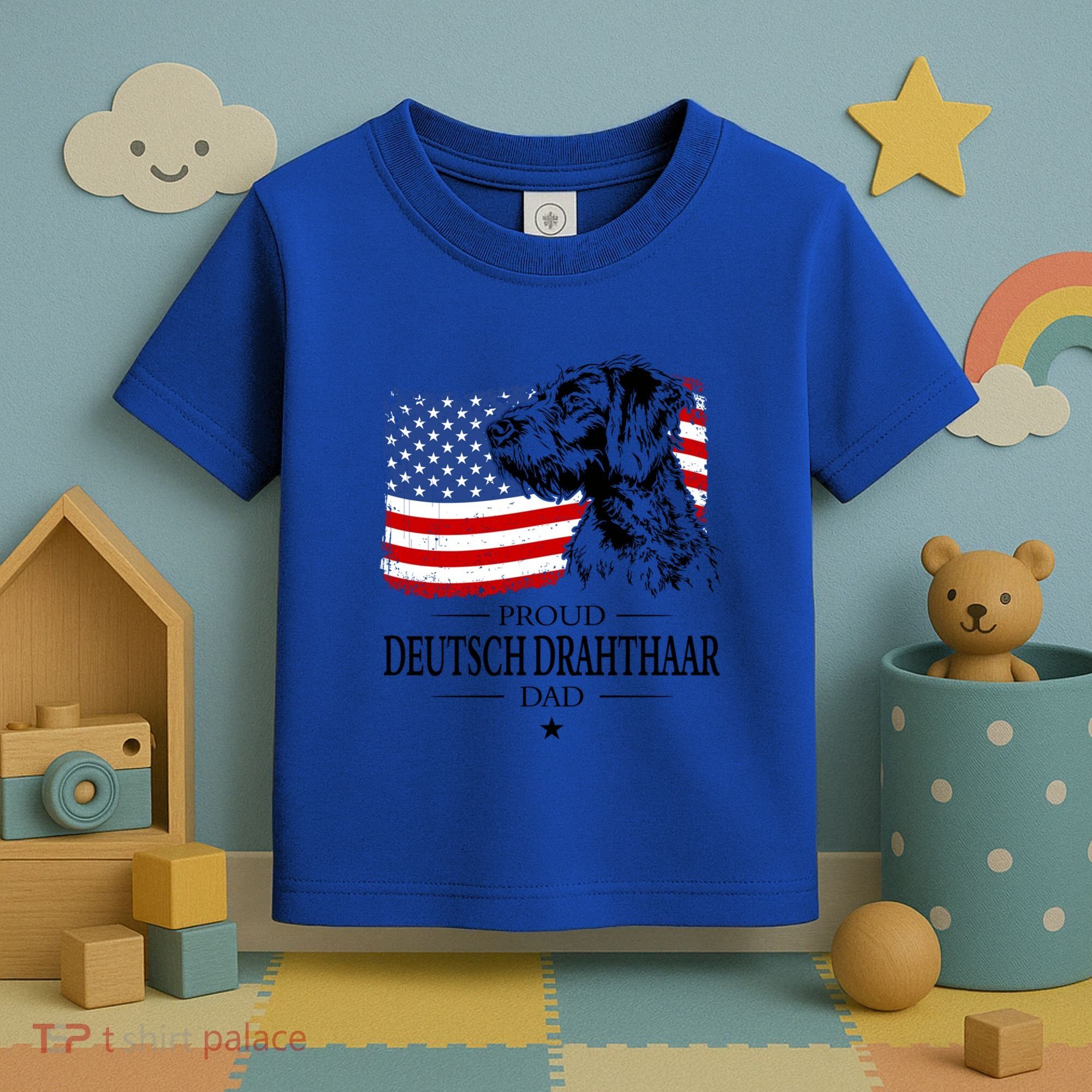 Proud Deutsch Drahthaar Dad American Flag Dog Funny Gift Toddler T-Shirt