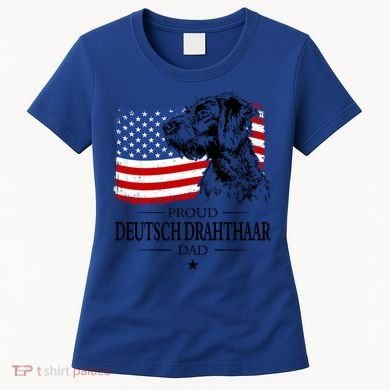 Proud Deutsch Drahthaar Dad American Flag Dog Funny Gift Women's T-Shirt