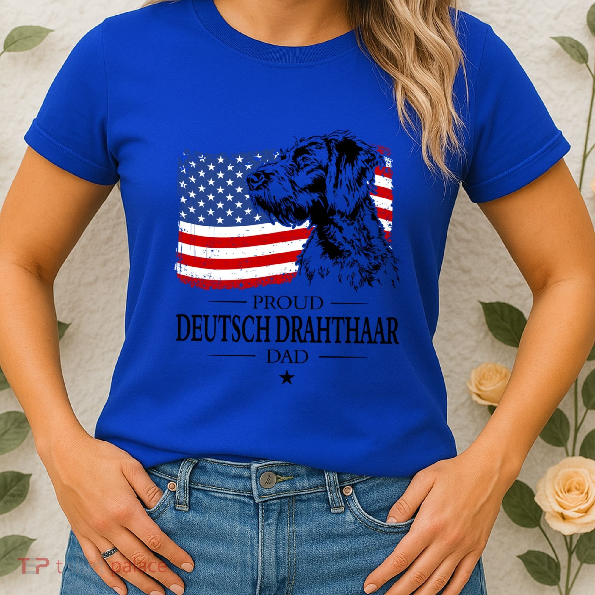 Proud Deutsch Drahthaar Dad American Flag Dog Funny Gift Women's T-Shirt