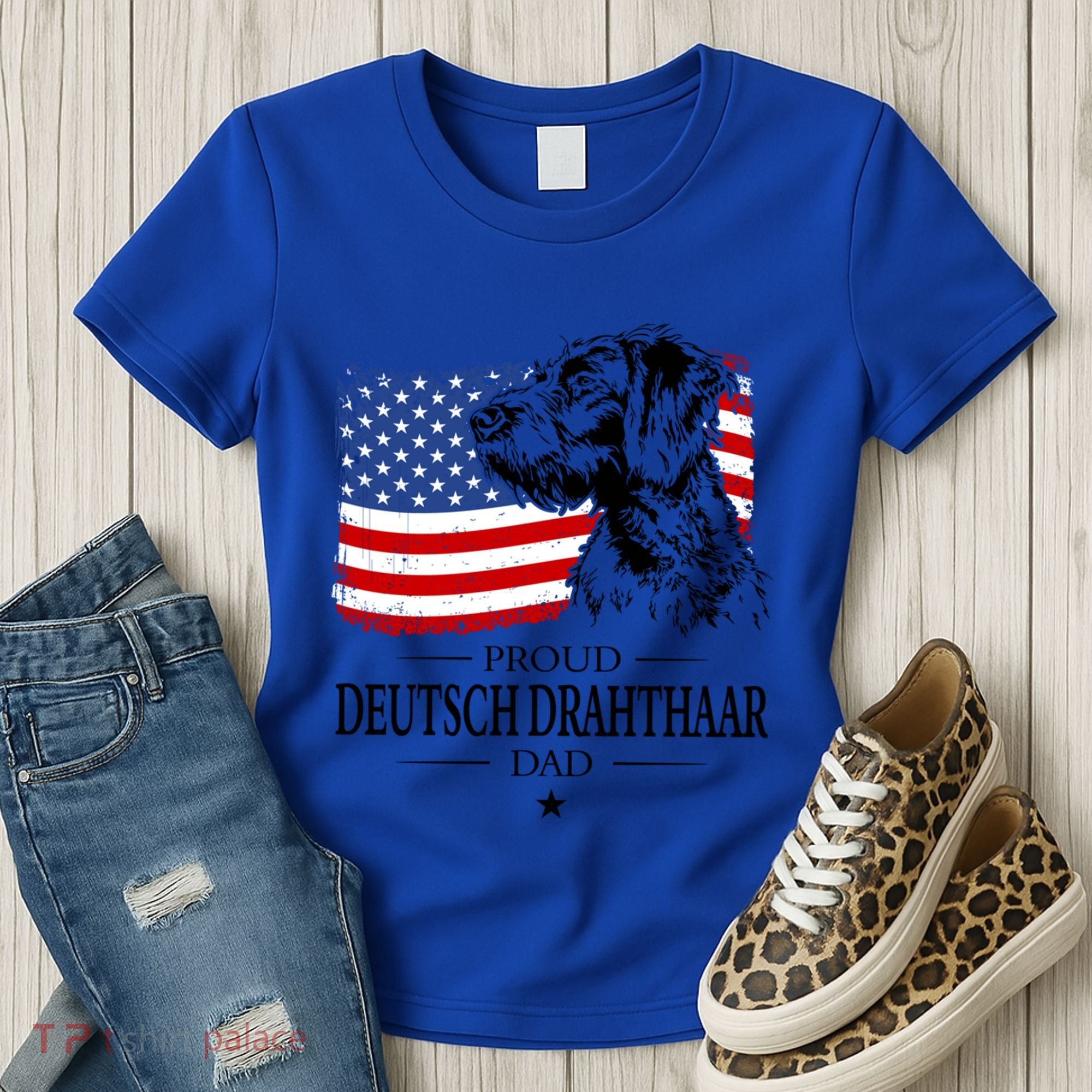 Proud Deutsch Drahthaar Dad American Flag Dog Funny Gift Women's T-Shirt