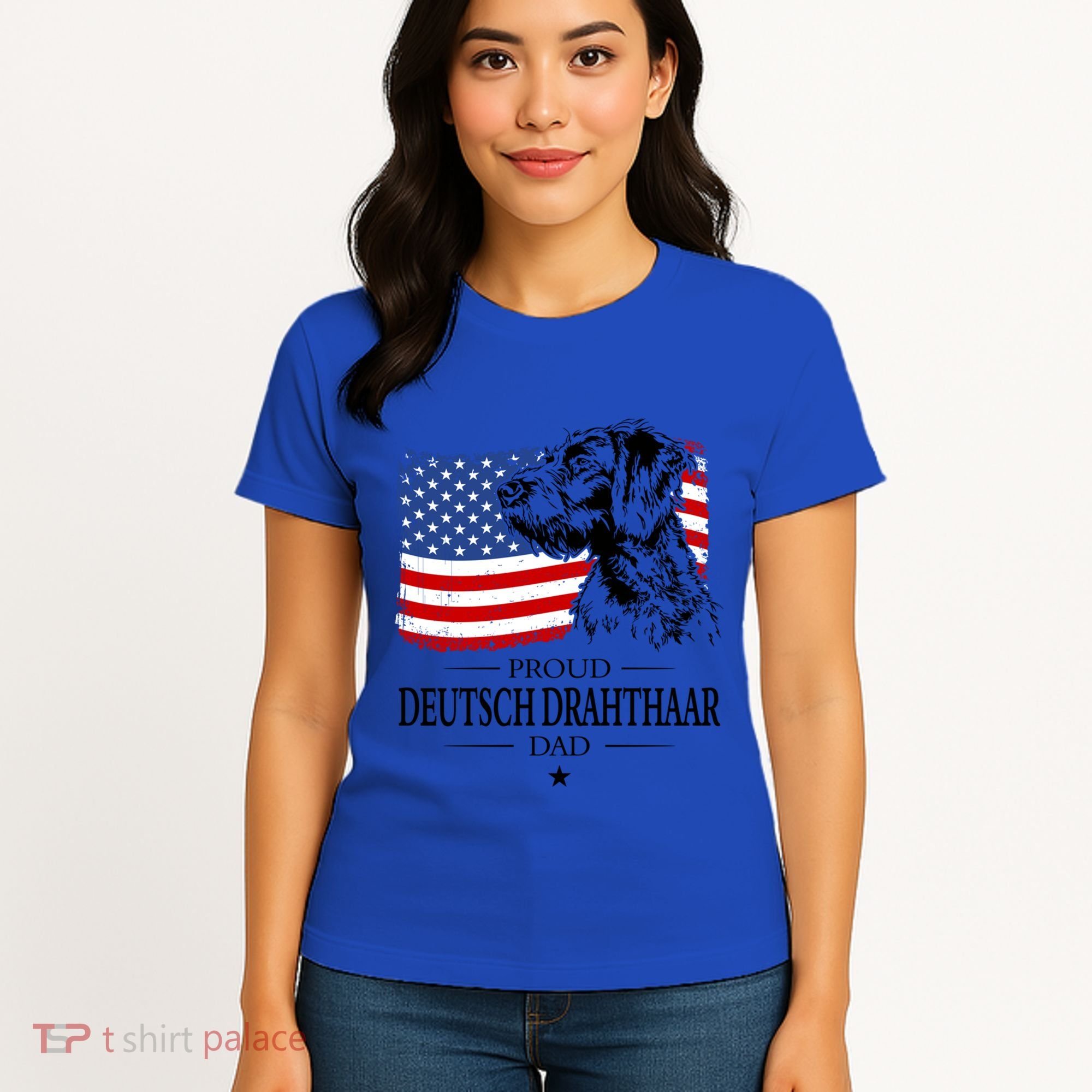 Proud Deutsch Drahthaar Dad American Flag Dog Funny Gift Women's T-Shirt