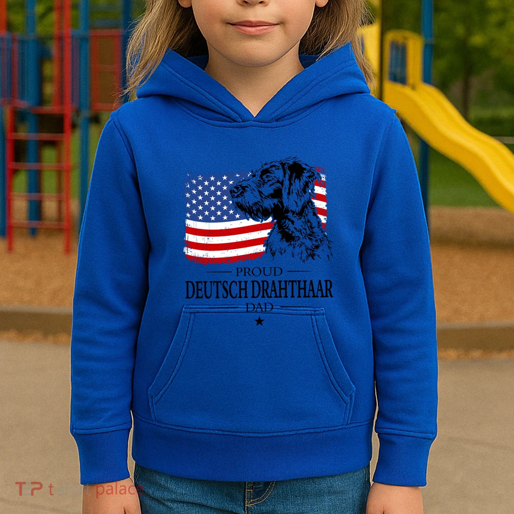 Proud Deutsch Drahthaar Dad American Flag Dog Funny Gift Kids Hoodie