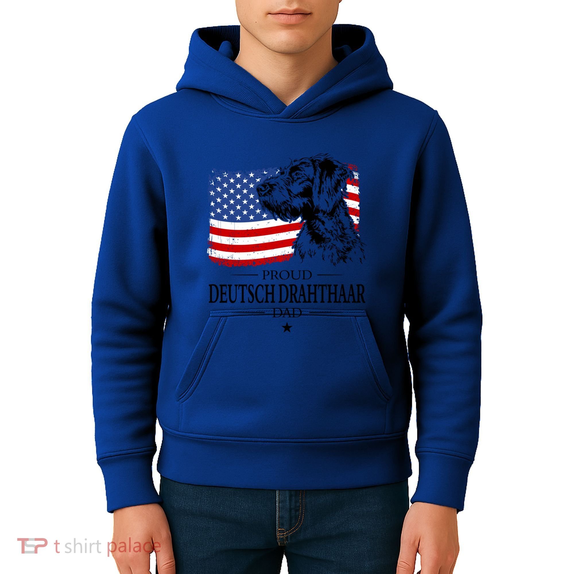 Proud Deutsch Drahthaar Dad American Flag Dog Funny Gift Kids Hoodie