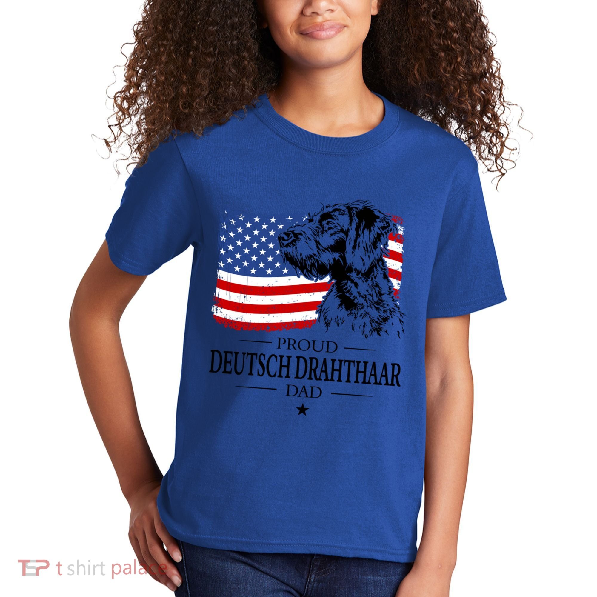 Proud Deutsch Drahthaar Dad American Flag Dog Funny Gift Kids T-Shirt