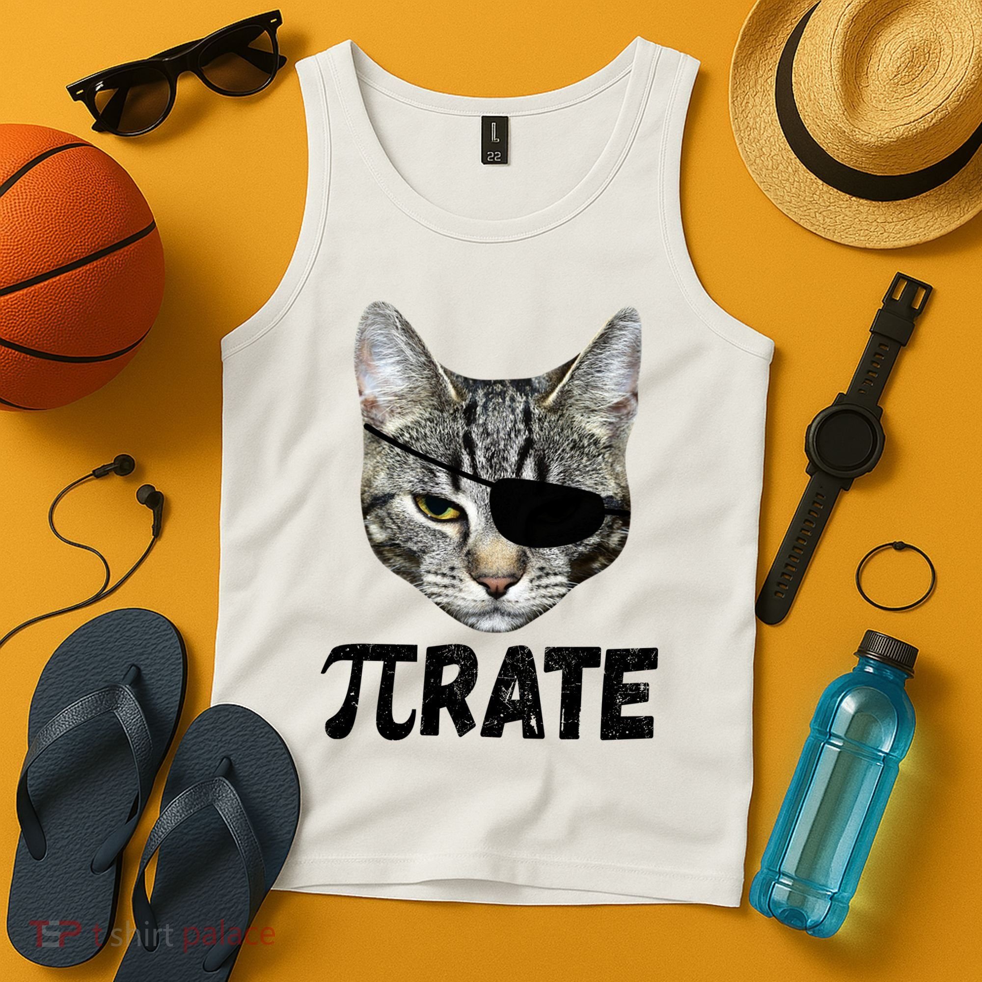 Pi Day Funny Cat Pirate Tank Top