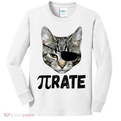 Pi Day Funny Cat Pirate Kids Long Sleeve Shirt