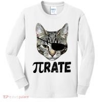Pi Day Funny Cat Pirate Kids Long Sleeve Shirt thumb 0