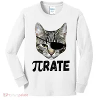 Pi Day Funny Cat Pirate Kids Long Sleeve Shirt thumb 0