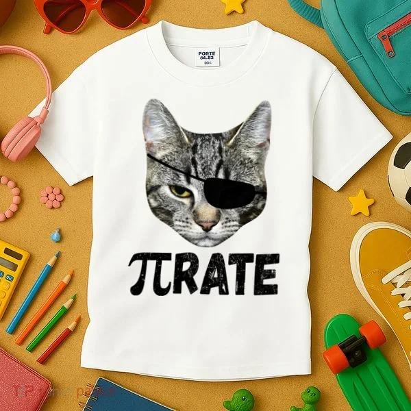 Pi Day Funny Cat Pirate Kids T-Shirt
