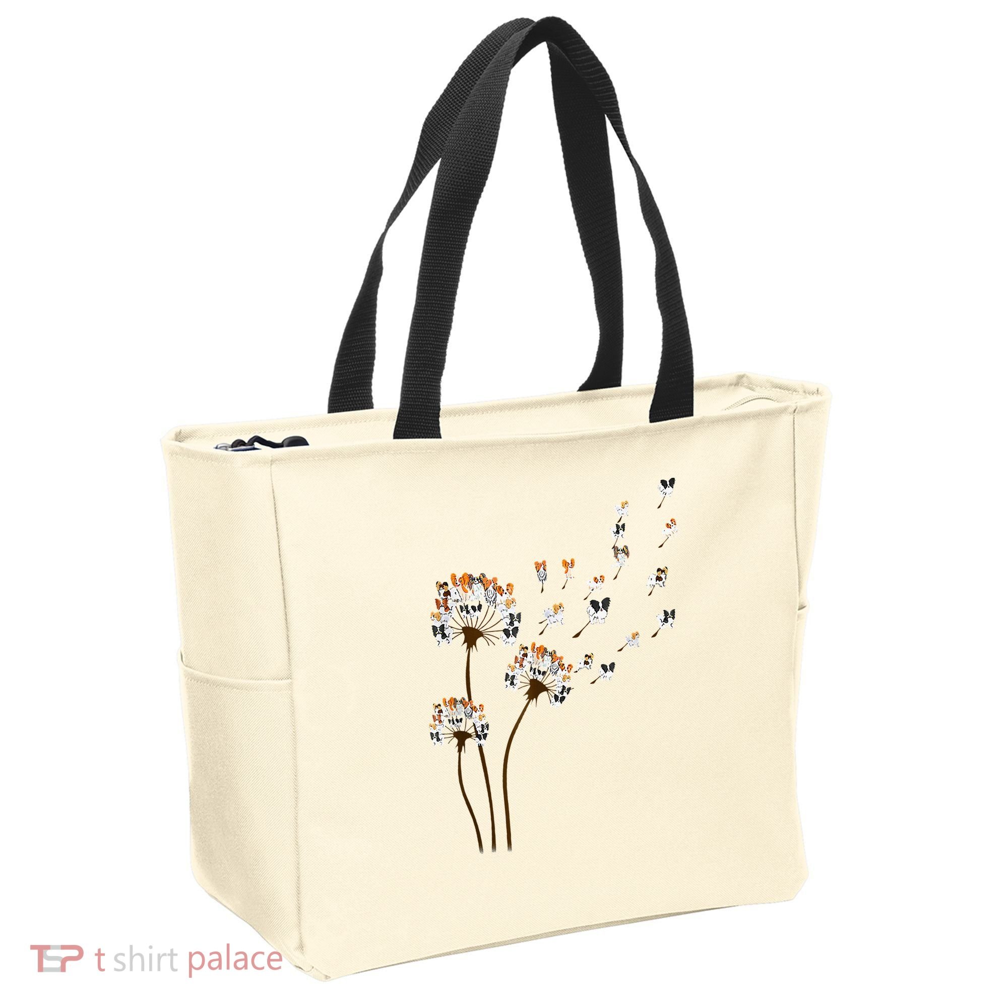 Papillon Dogs Flower Fly Dandelion Dog Mama Dog Lover Tote Bag
