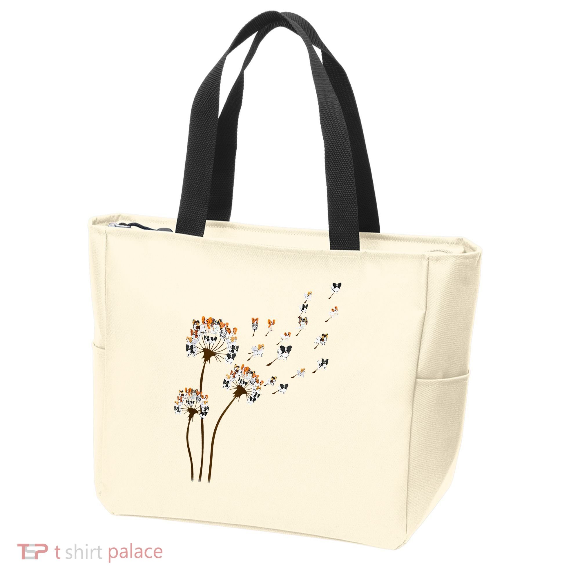 Papillon Dogs Flower Fly Dandelion Dog Mama Dog Lover Tote Bag