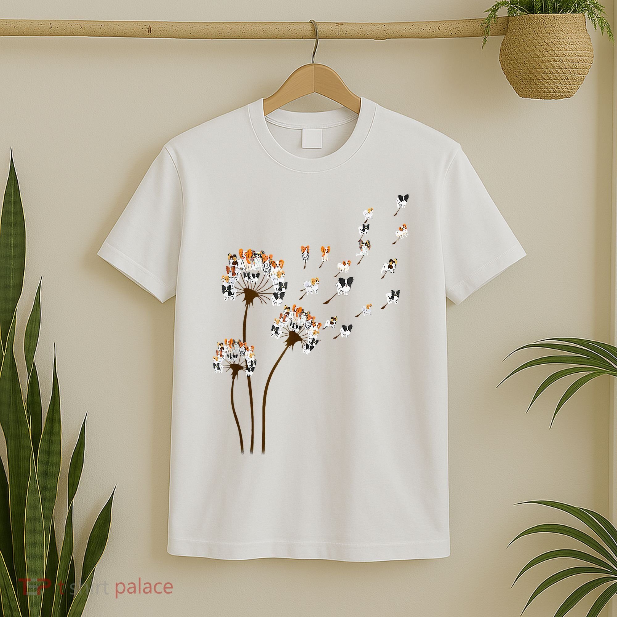 Papillon Dogs Flower Fly Dandelion Dog Mama Dog Lover T-Shirt